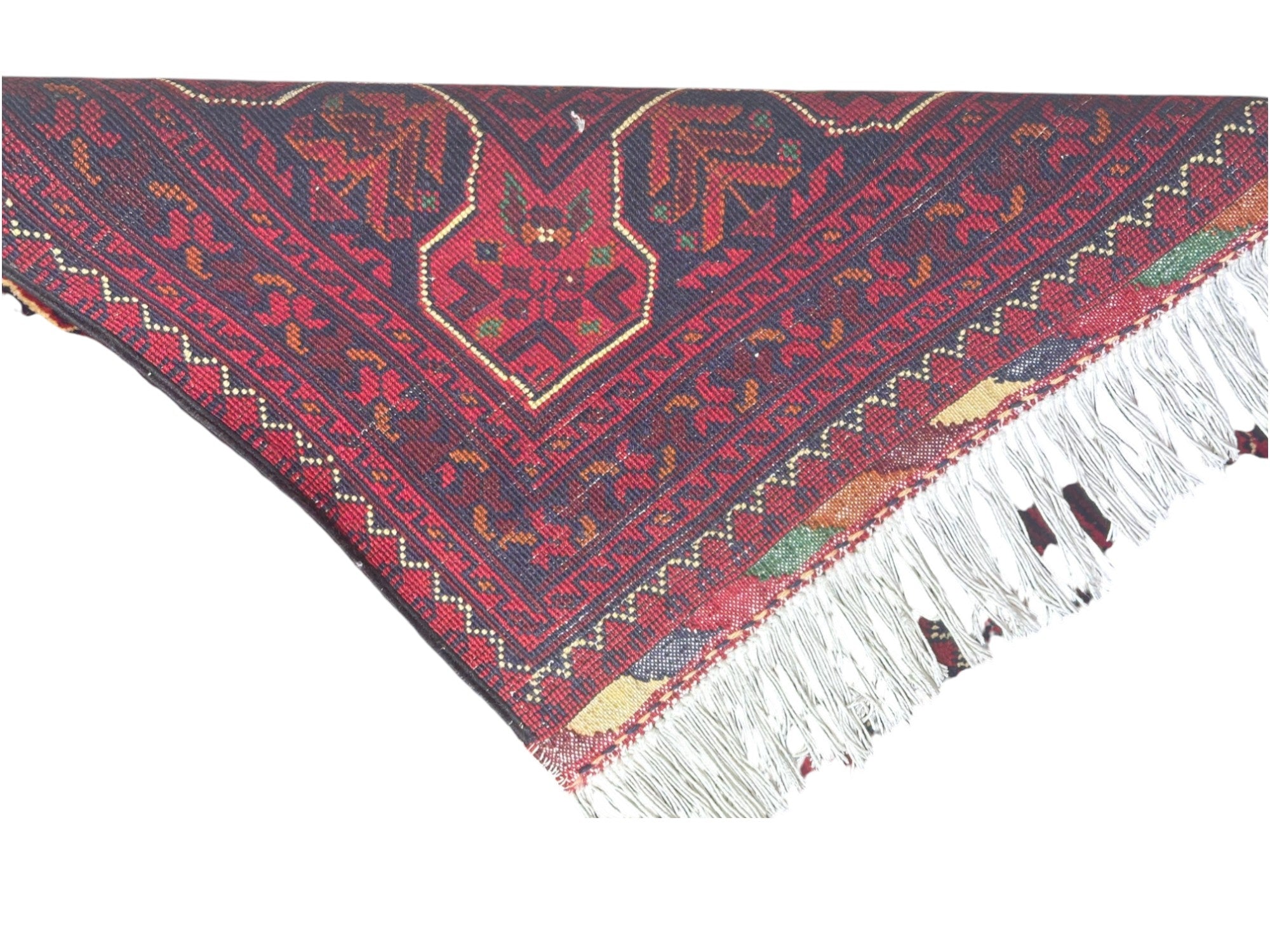 Hand-Knotted Afghani Bukharai Wool Rug Red,Blue 5' x 6'8"