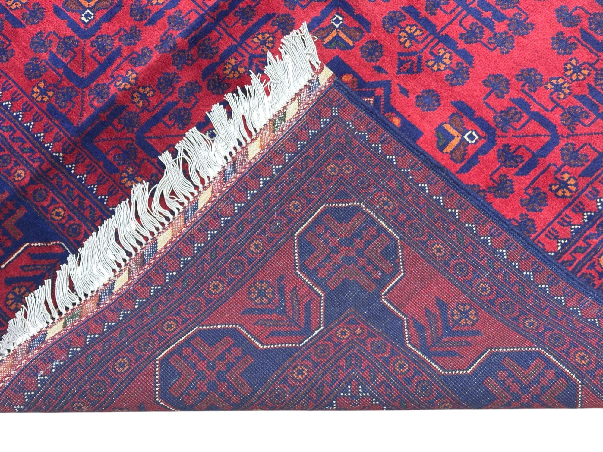 Hand-Knotted Afghani Bukharai Wool Rug Red,Blue 5' x 6'4"