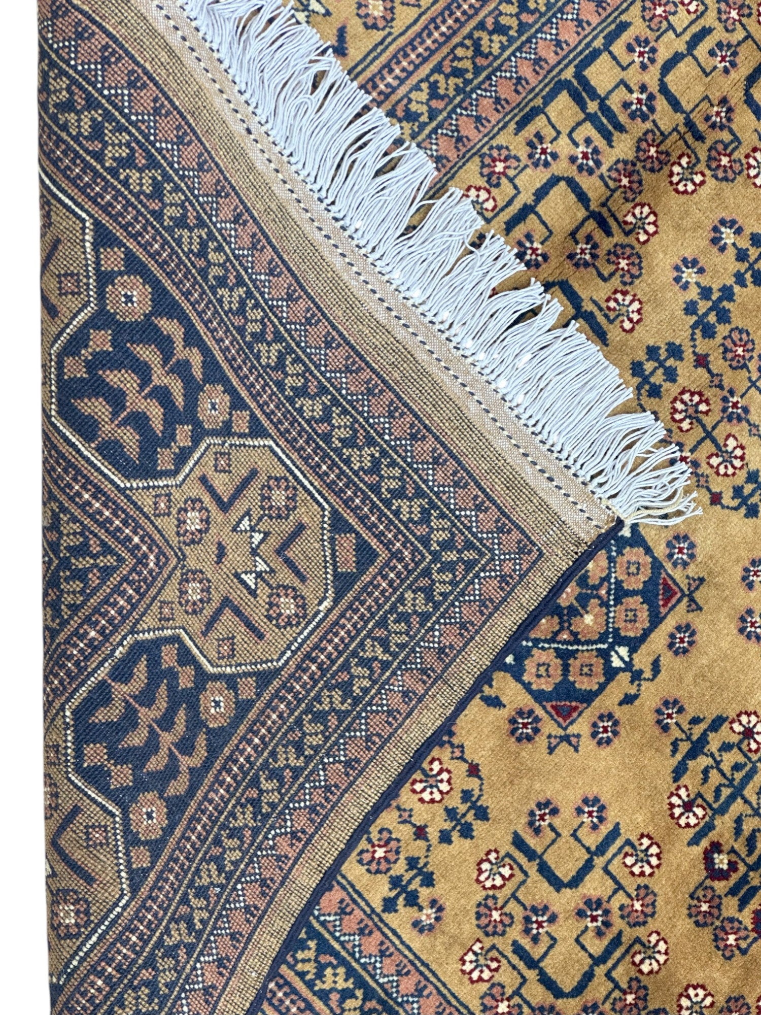 Hand-Knotted Afghani Bukharai Wool Rug Golden,Blue 6'6" x 9'8"
