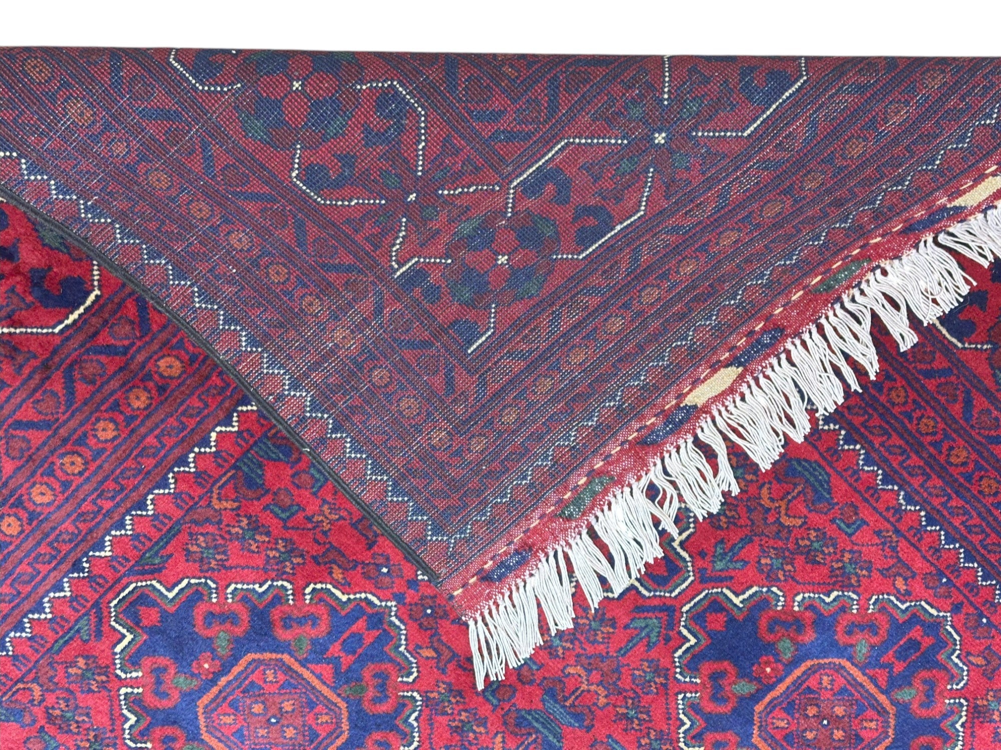Hand-Knotted Afghani Khamyab Wool Rug Red,Blue 6'7" x 9'10"