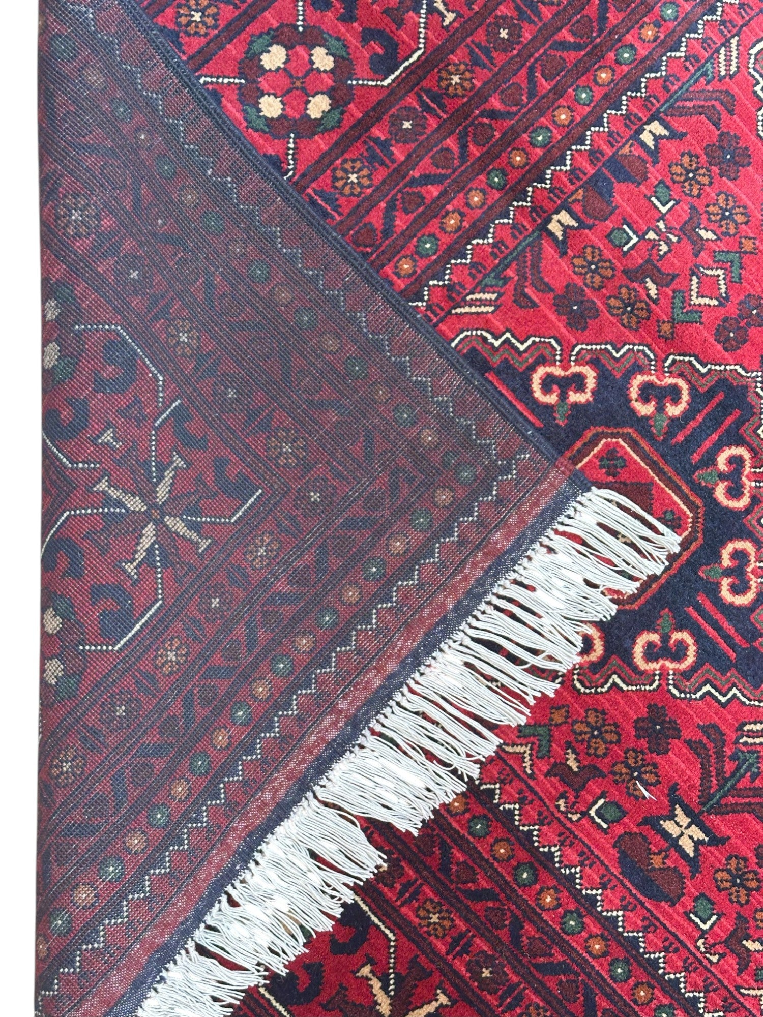 Hand-Knotted Afghani Khamyab Wool Rug Red,Blue 6'6" x 9'6"