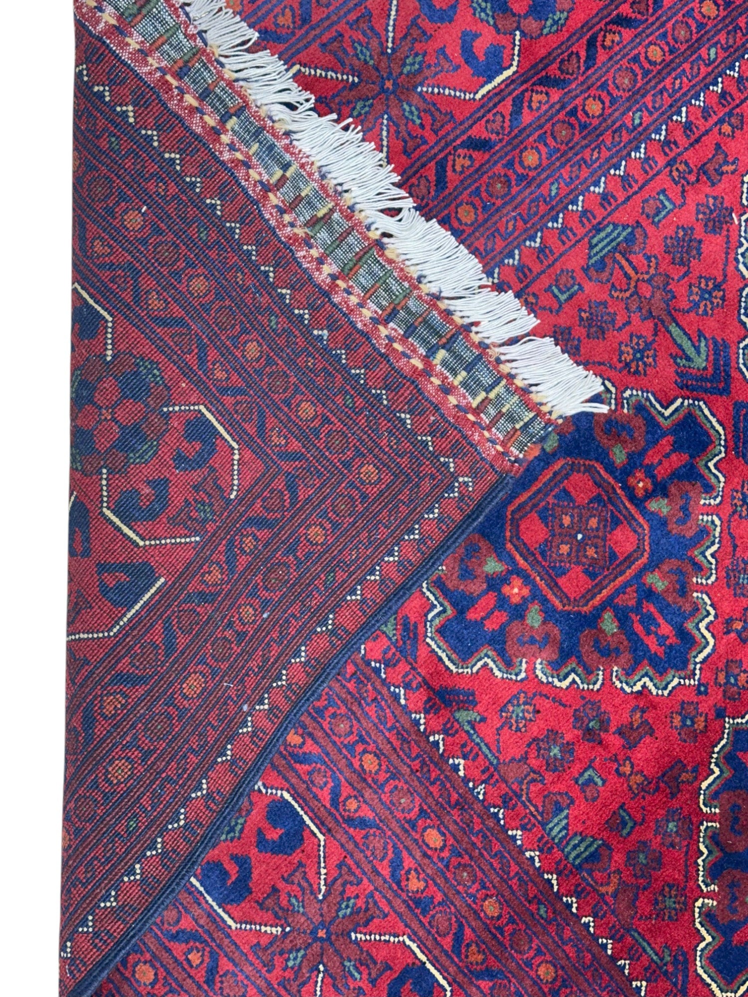 Hand-Knotted Afghani Khamyab Wool Rug Red,Blue 6'8" x 9'10"