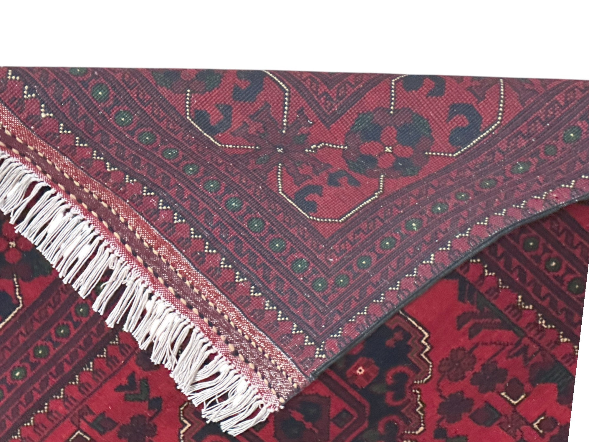 Hand-Knotted Afghani Khamyab Wool Rug Red,Blue 6'7" x 9'6"