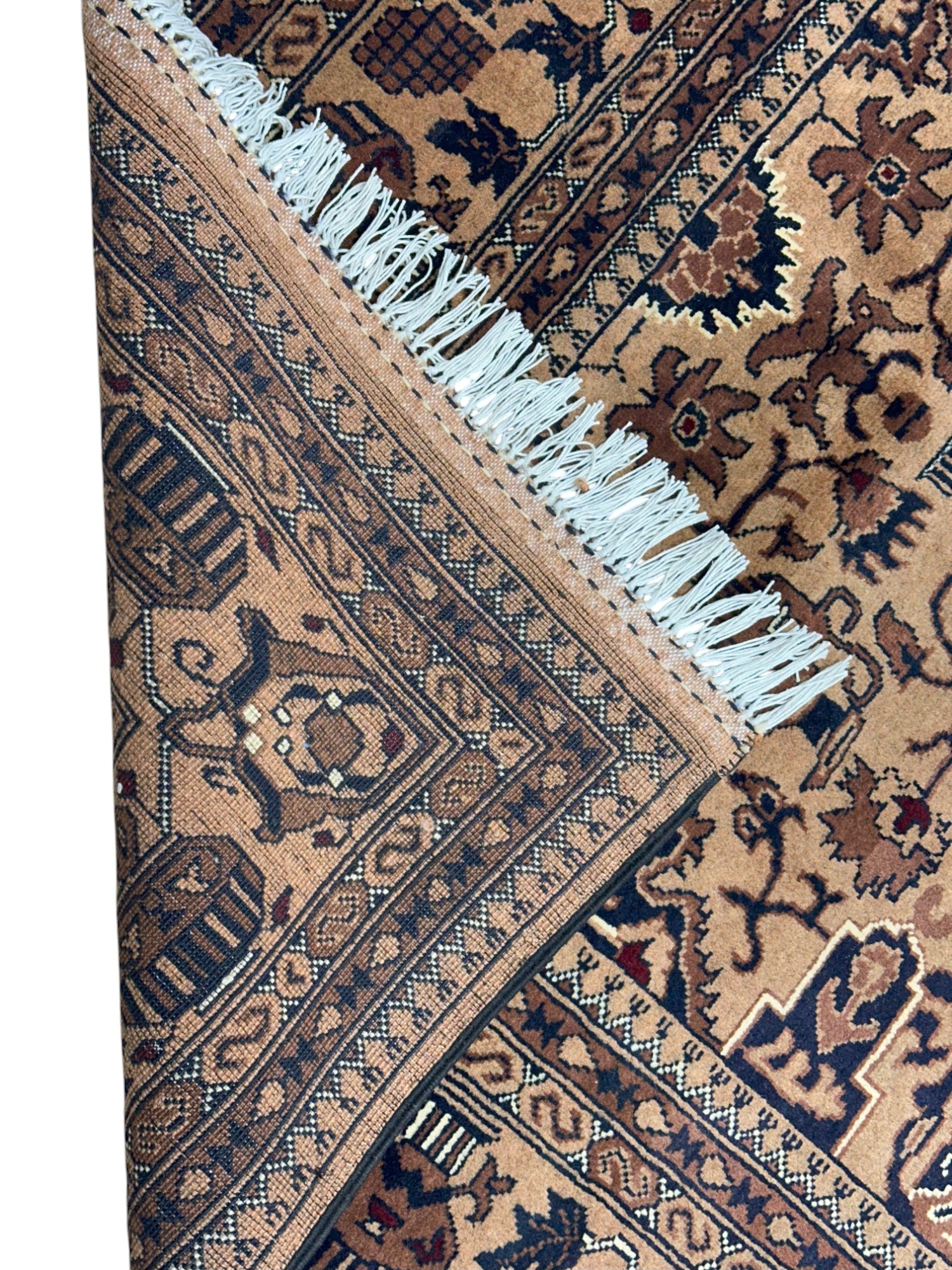 Hand-Knotted Afghani Koza Wool Rug Biege 6'8" x 9'5"