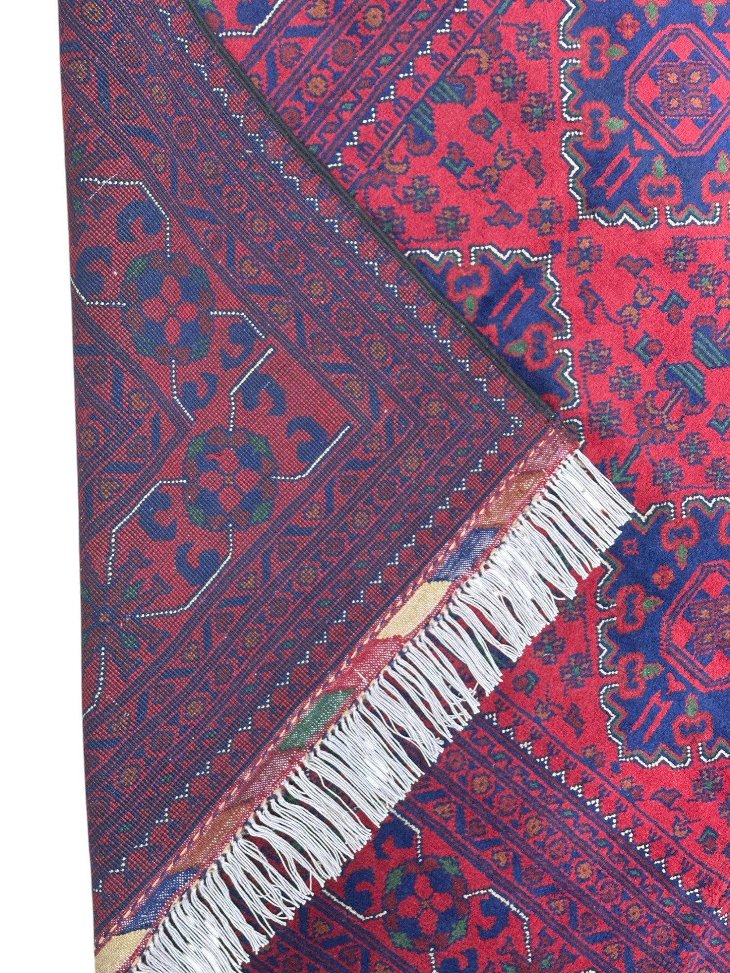 Hand-Knotted Afghani Khamyab Wool Rug Red,Blue 6'6" x 9'9"