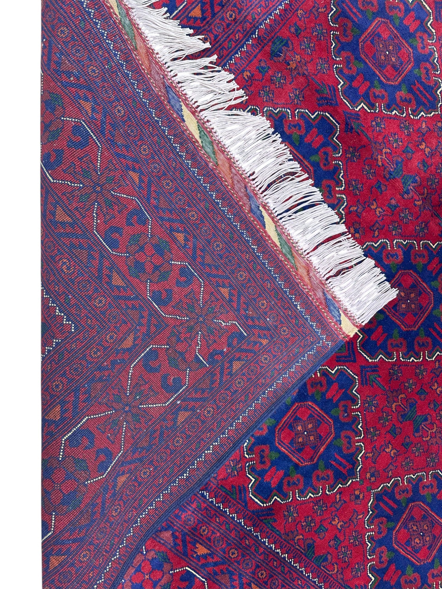 Hand-Knotted Afghani Khamyab Wool Rug Red,Blue 6'8" x 9'11"