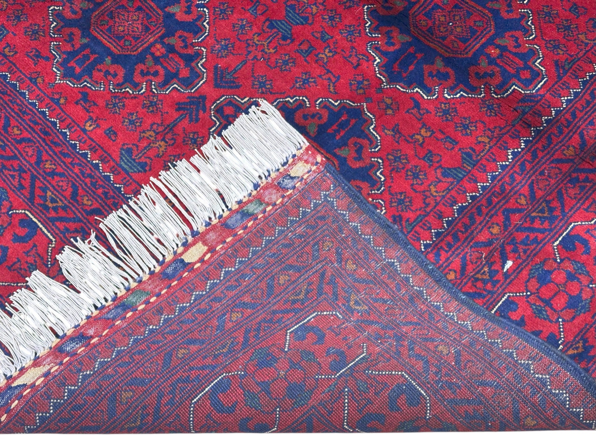 Hand-Knotted Afghani Khamyab Wool Rug Red,Blue 6'8" x 9'6"