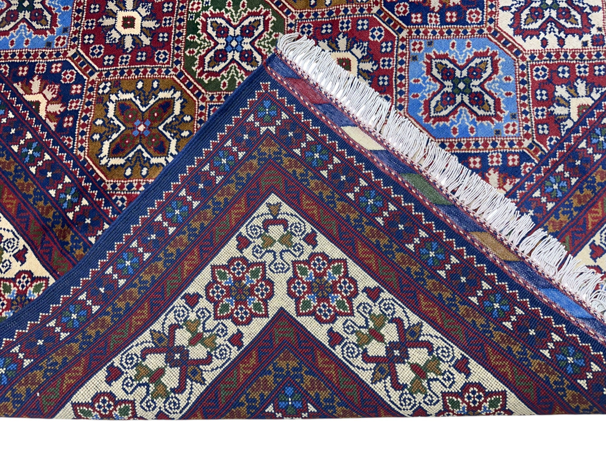 Hand-Knotted Afghani Kashi Wool Rug Red,Cream,Blue 8'4" x 11'4"
