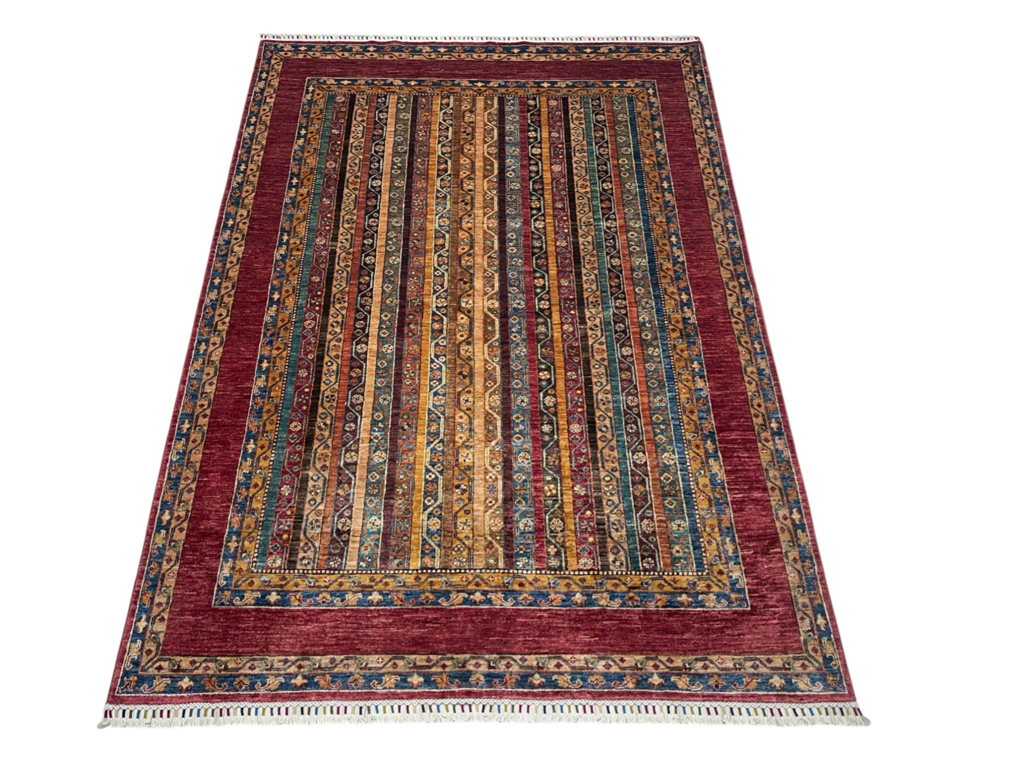 Hand-Knotted Afghani Khorjeen Wool Rug – 5’9″ x 7’10″
