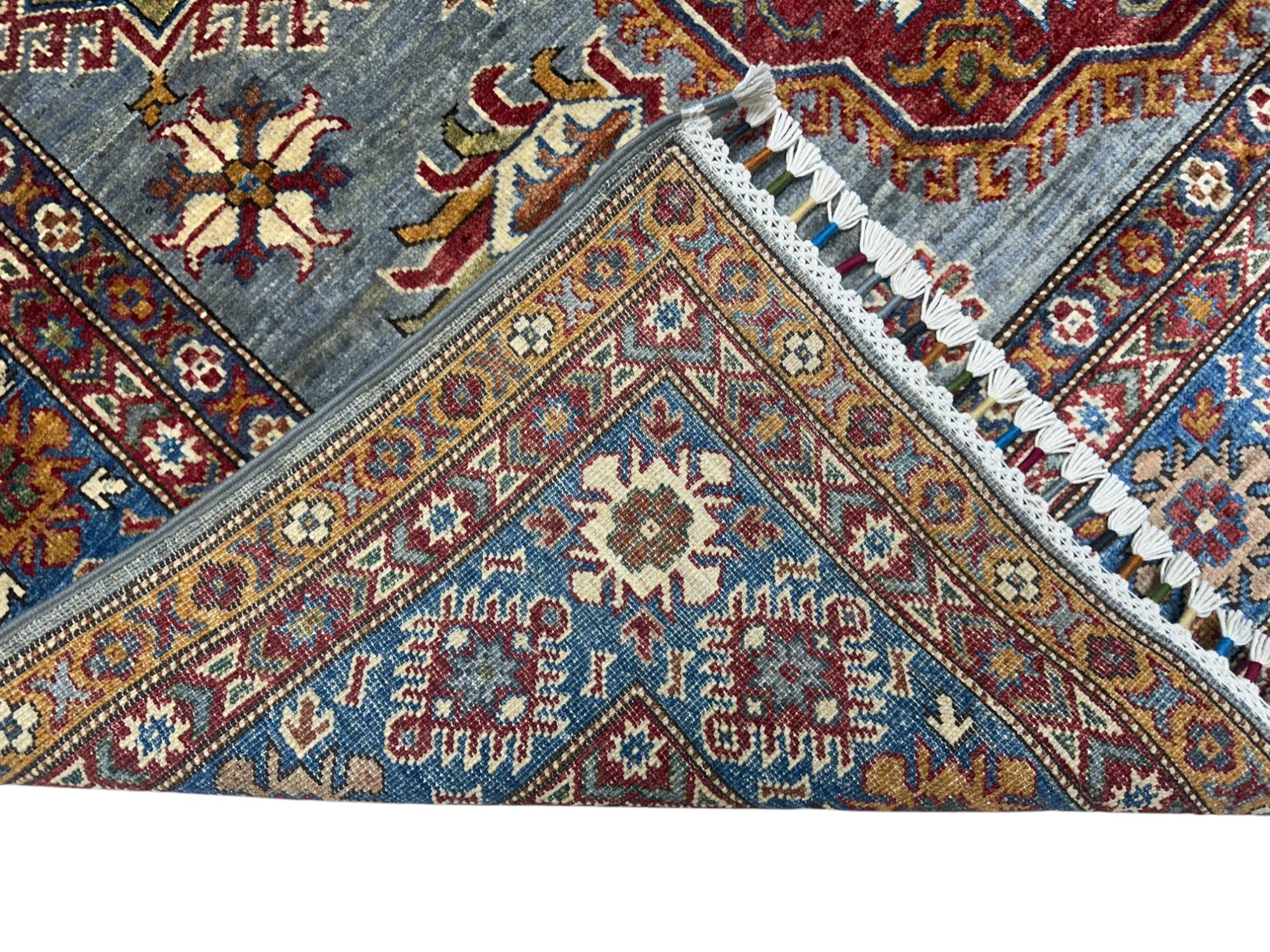 Hand-Knotted Afghani Kazak Wool Rug – 5’10″ x 8’0″