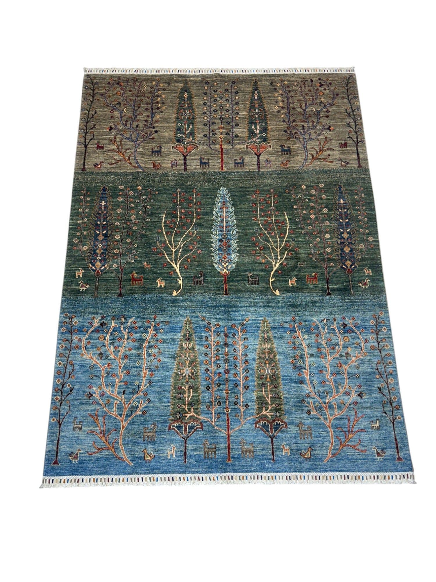 Hand-Knotted Afghani Tree of Life Wool Rug – 5’9″ x 7’8″
