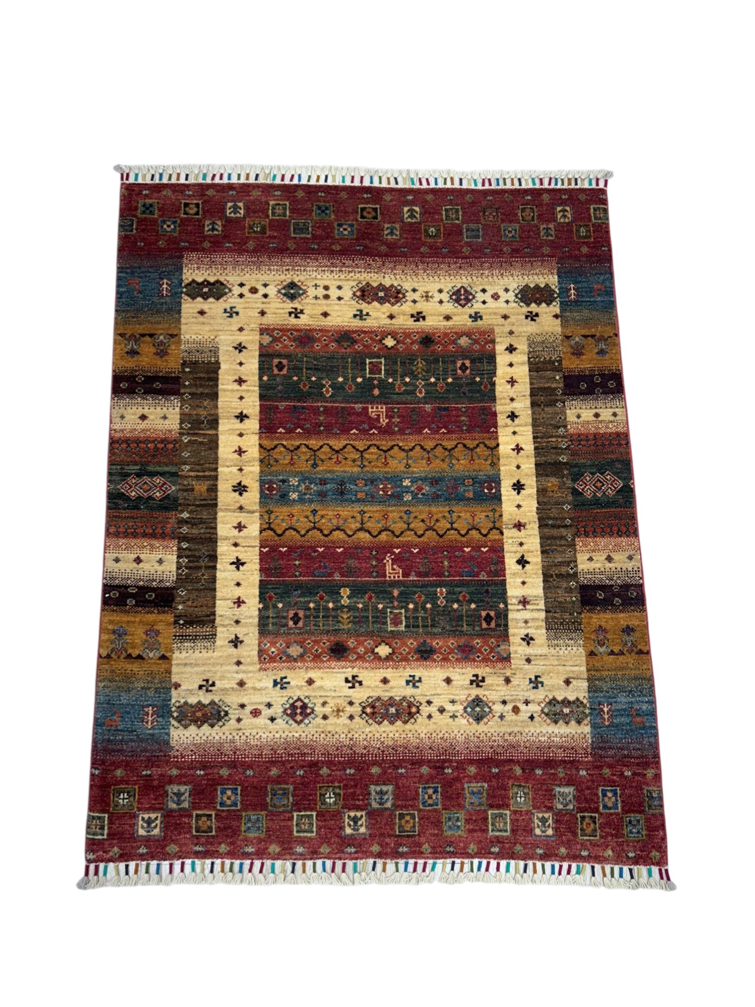Hand-Knotted Afghani Gabbeh Wool Rug – 3’5″ x 4’5″