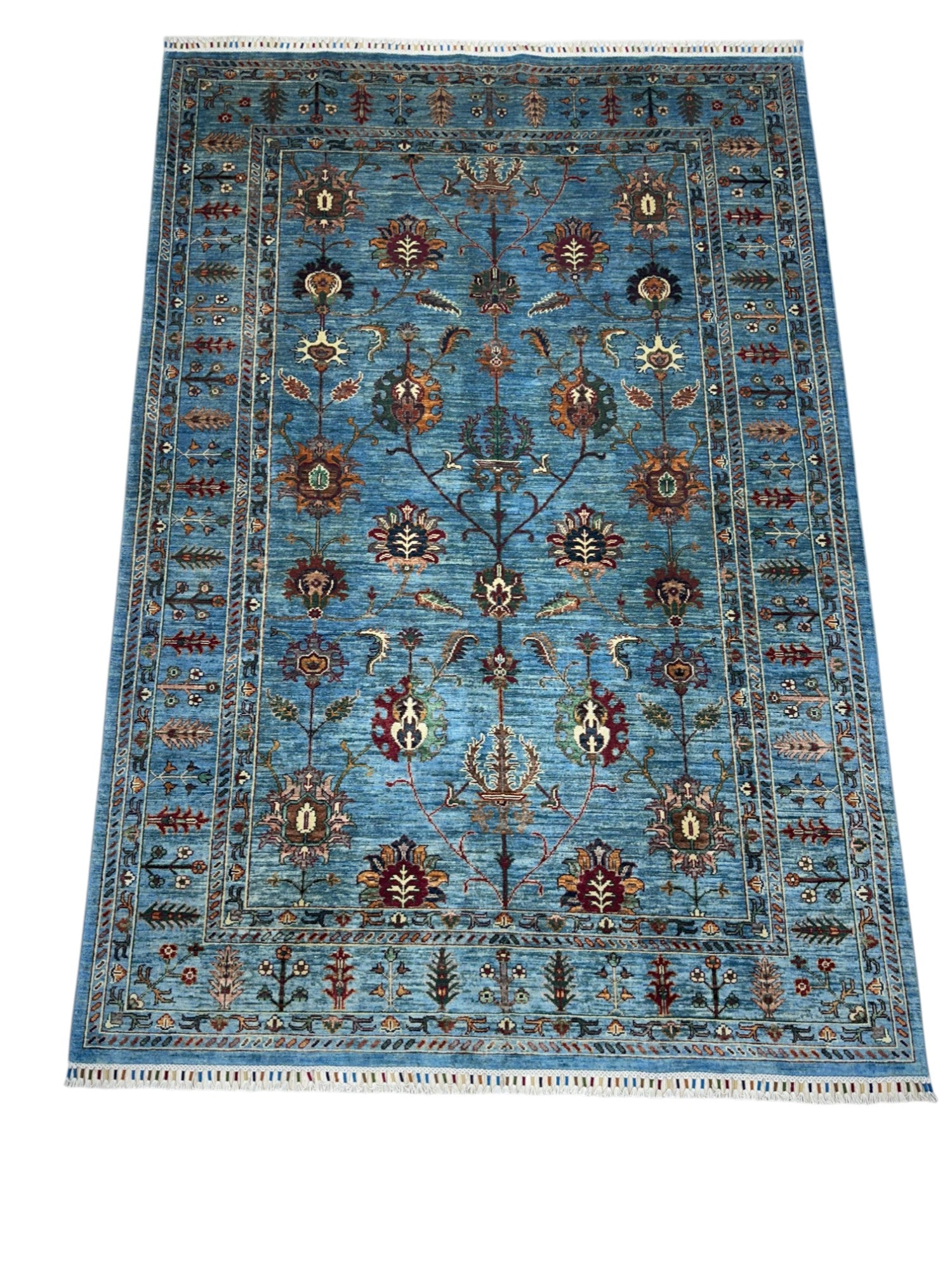 Hand-Knotted Afghani Sultani Wool Rug – 5’10″ x 8’4″
