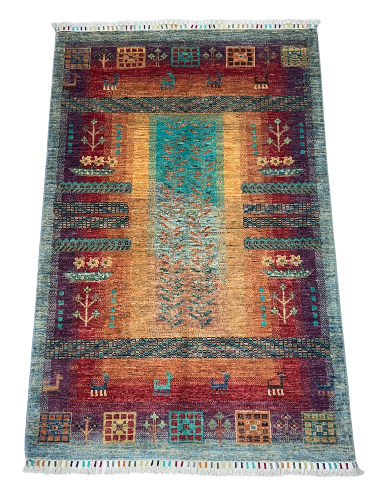 Hand-Knotted Afghani Tree of Life Wool Rug – 3’6″ x 5’5″