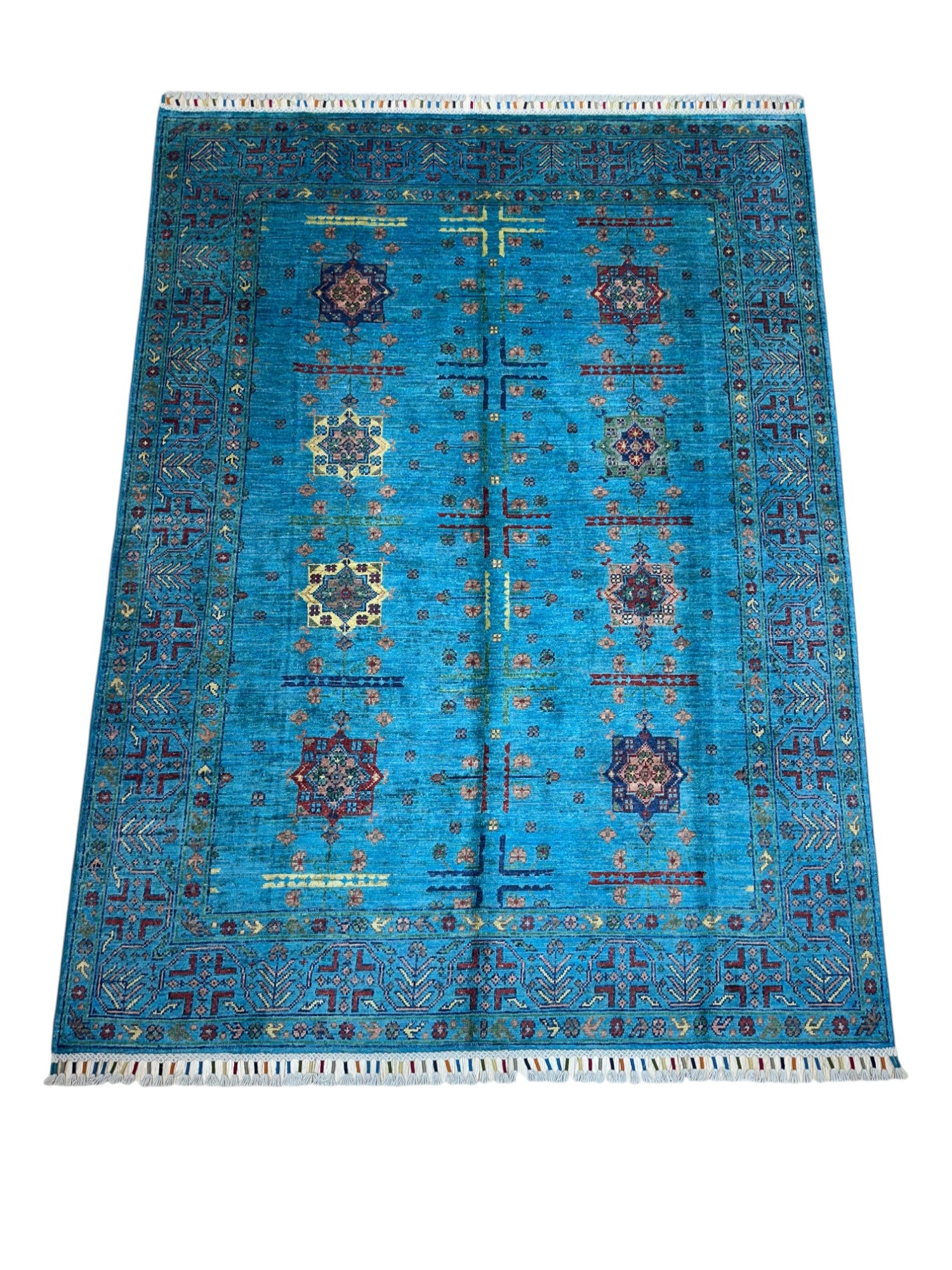 Hand-Knotted Afghani Bukharai Wool Rug – 4’11″ x 6’6″