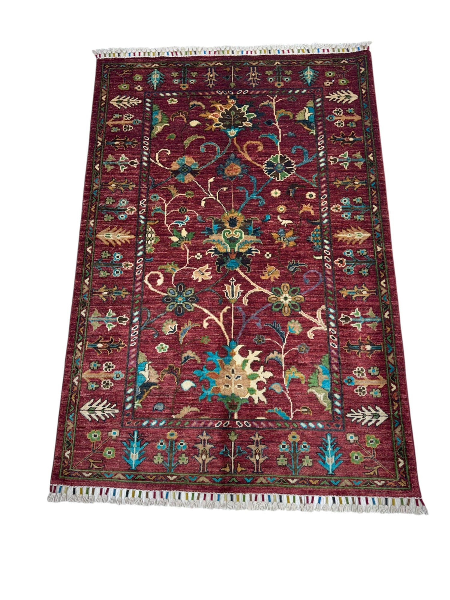 Hand-Knotted Afghani Sultani Wool Rug – 3’4″ x 4’10″