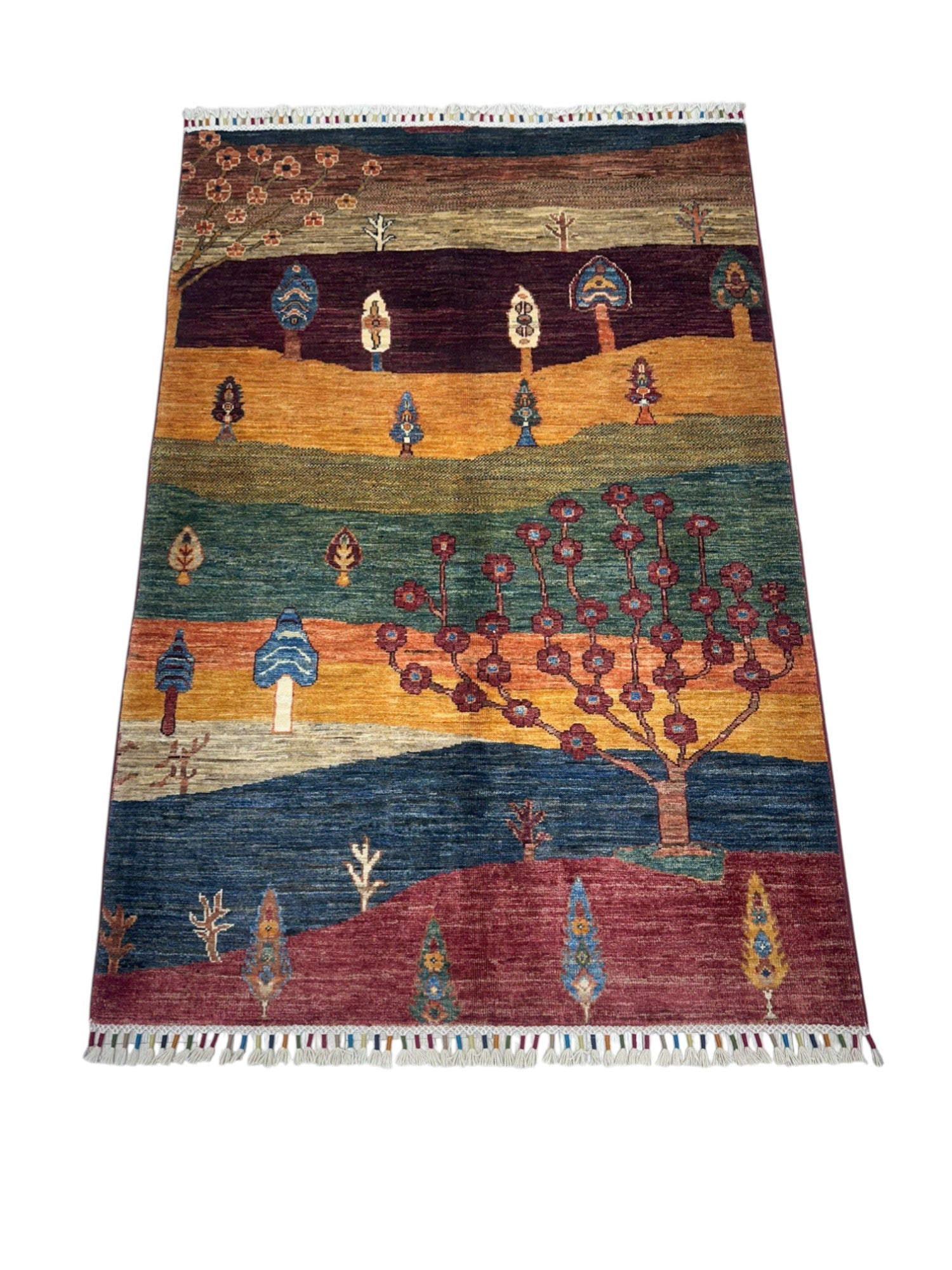Hand-Knotted Afghani Tree of Life Wool Rug – 3’5″ x 4’11″
