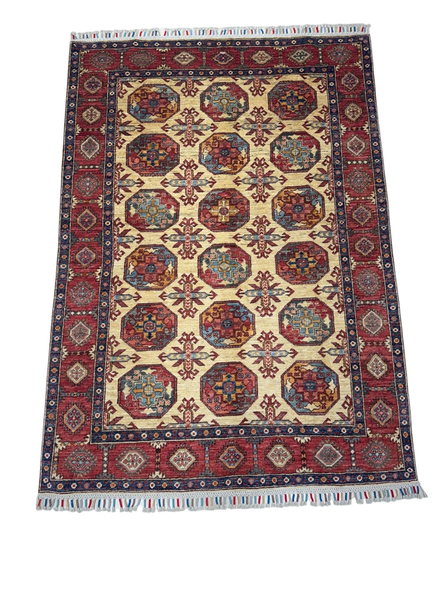 Hand-Knotted Afghani Fil Pai Wool Rug – 4’10″ x 6’9″