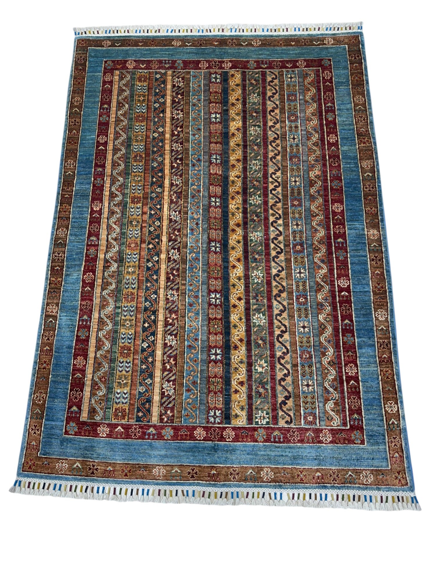 Hand-Knotted Afghani Khorjeen Wool Rug – 4’0″ x 5’9″