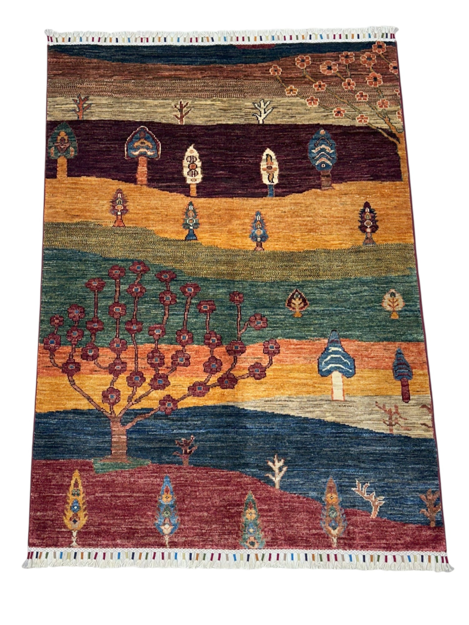 Hand-Knotted Afghani Tree of Life Wool Rug – 3’7″ x 4’11″