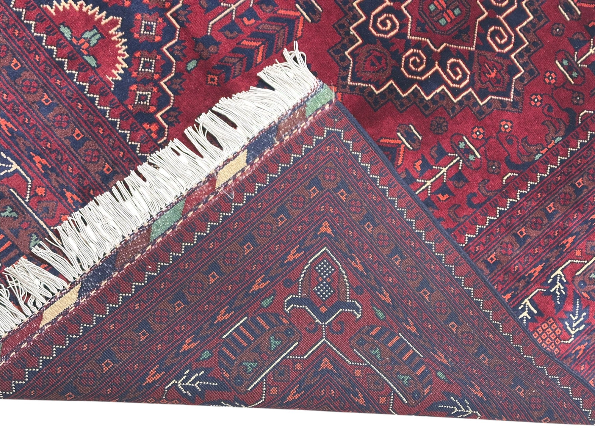 Hand-Knotted Afghani Zerkhaki Wool Rug Red,Cream,Blue 8'2" x 11'9"