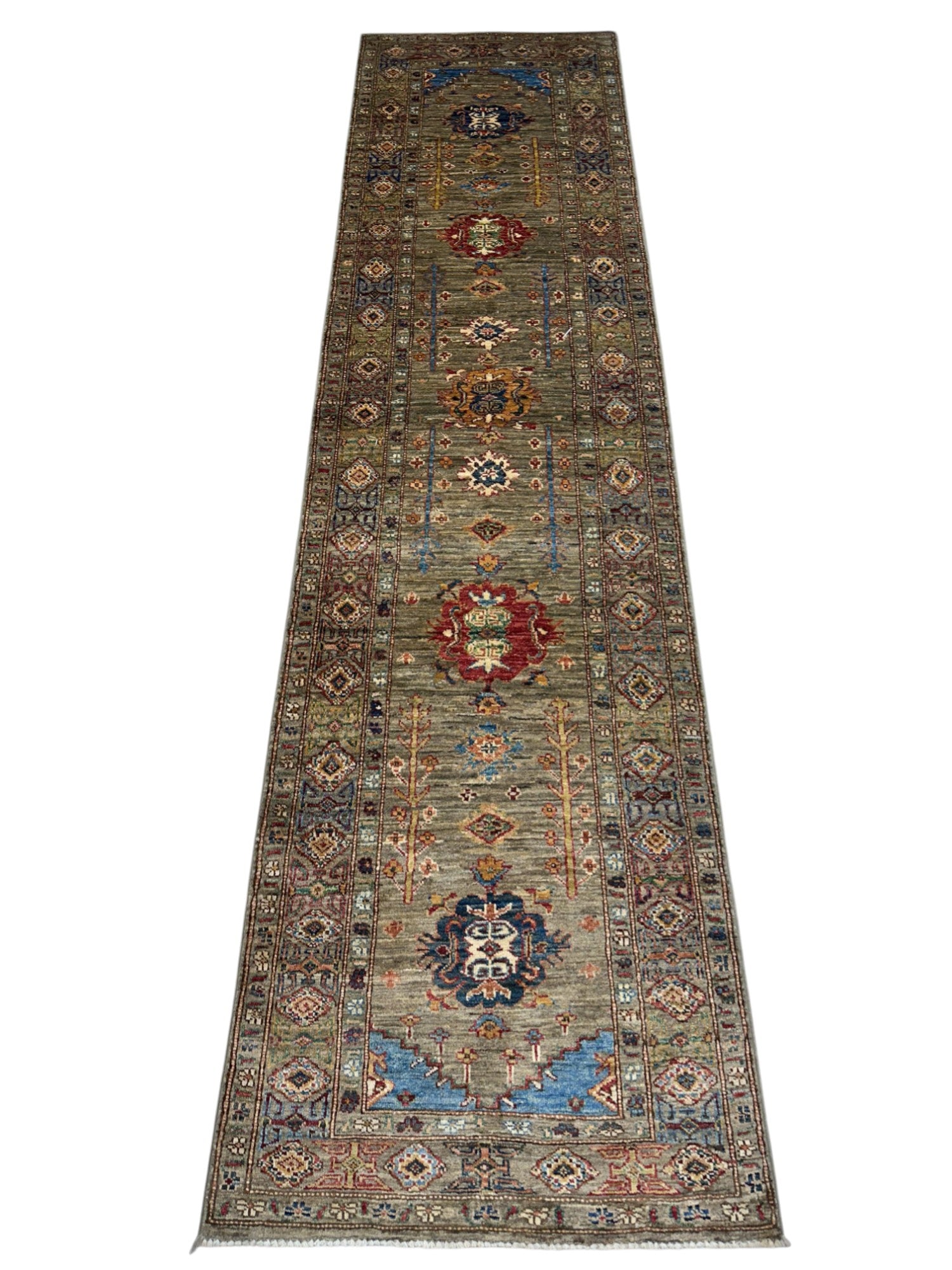 Hand-Knotted Afghani Chobi Super Kazak Wool Rug – 2’7″ x 10’0″
