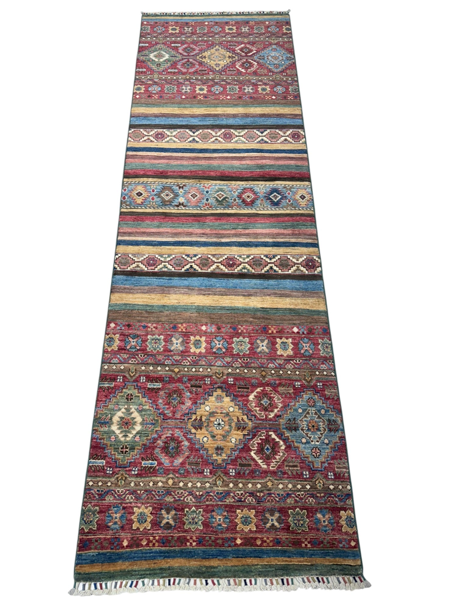 Hand-Knotted Afghani Chobi Khorjeen Wool Rug – 2’8″ x 8’8″