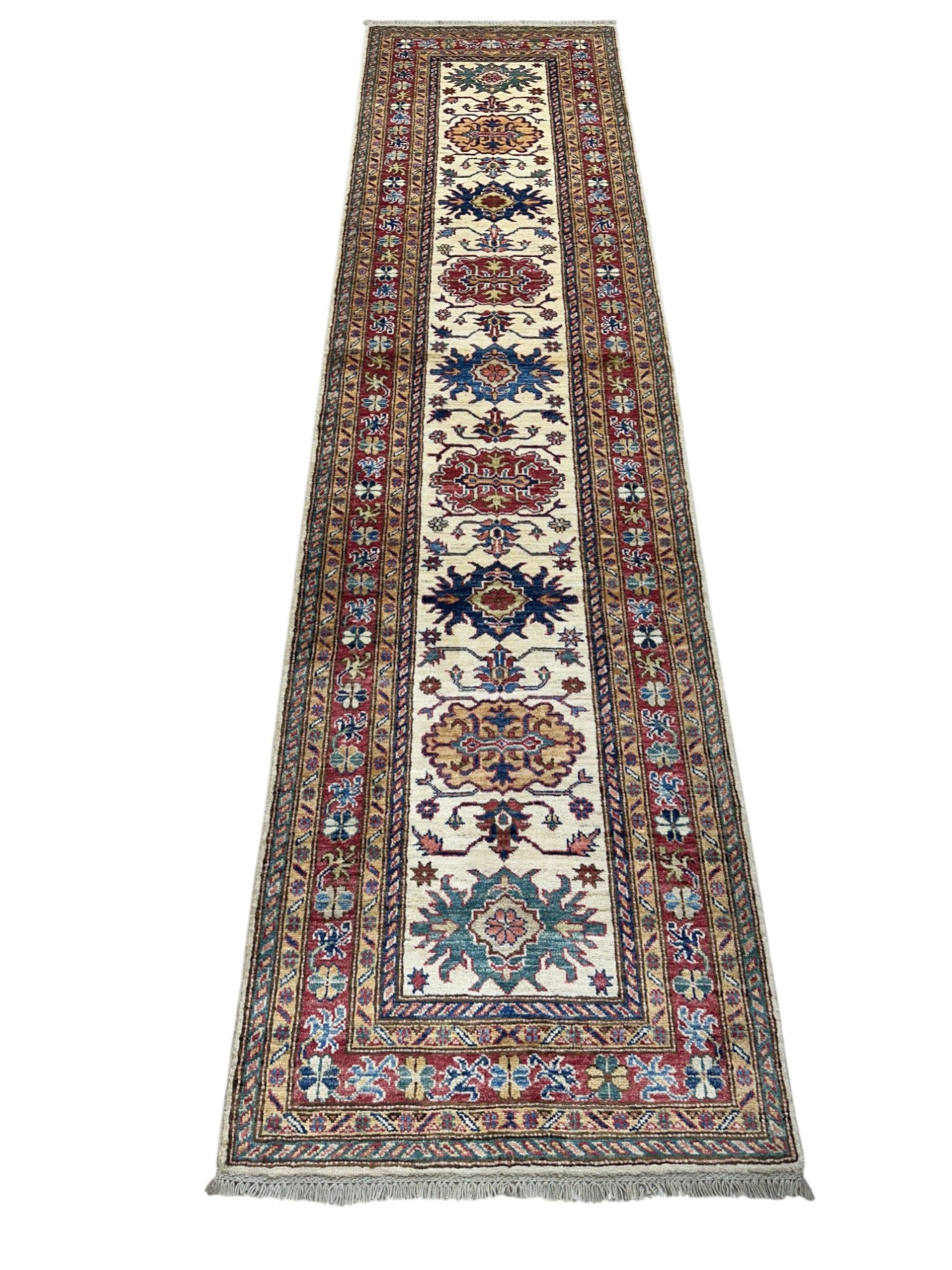 Hand-Knotted Afghani Chobi Super Kazak Wool Rug – 2’7″ x 10’2″