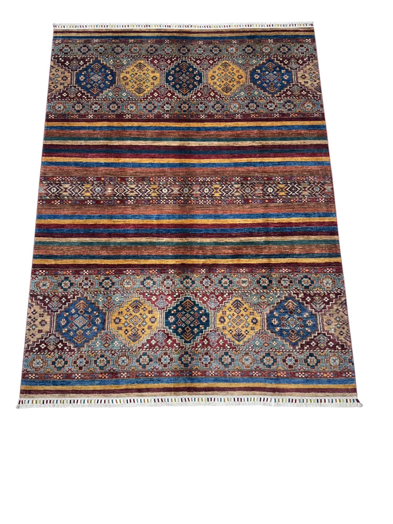 Hand-Knotted Afghani Chobi Khorjeen Wool Rug – 5’10″ x 7’8″