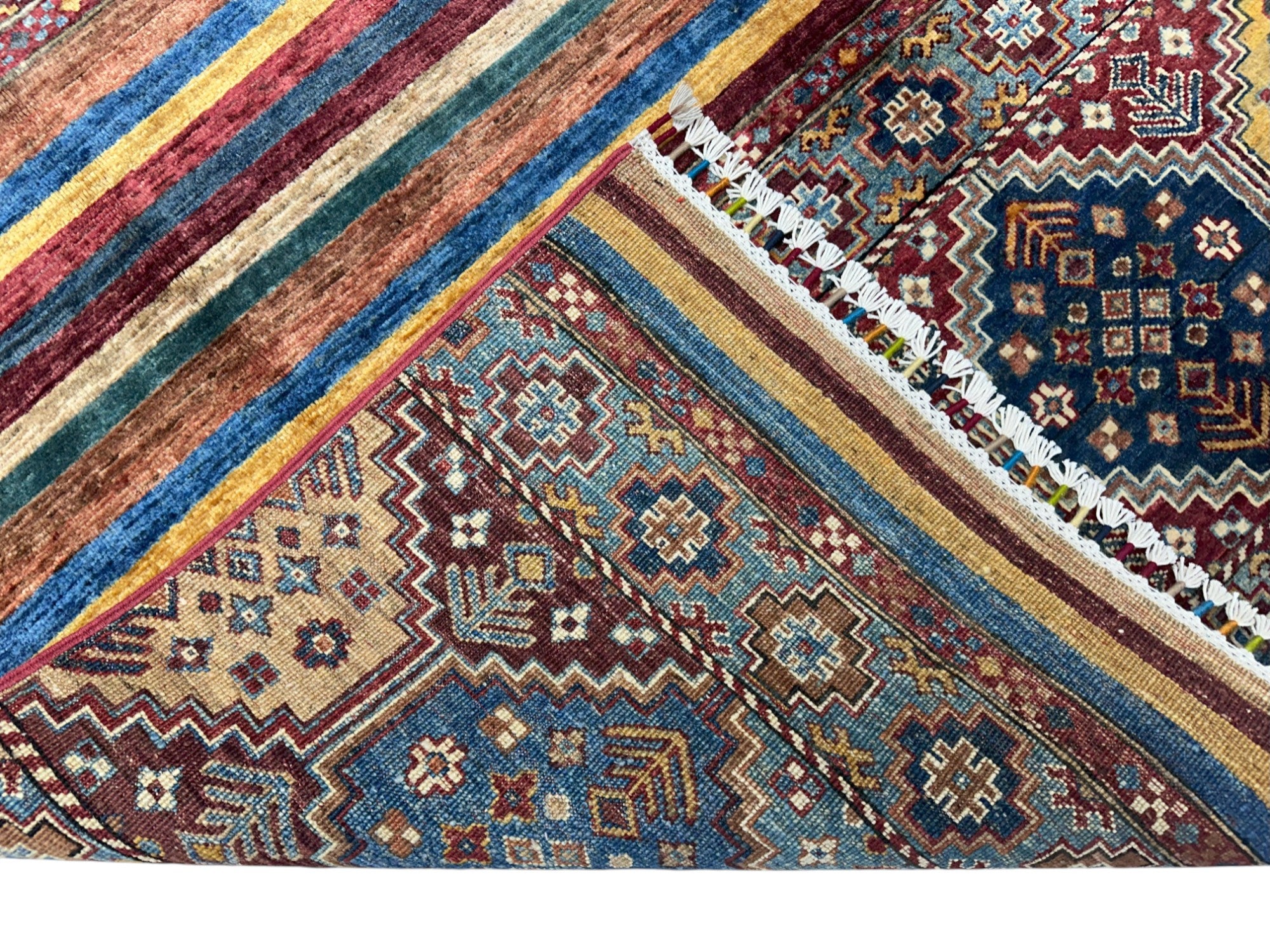 Hand-Knotted Afghani Chobi Khorjeen Wool Rug – 5’10″ x 7’8″