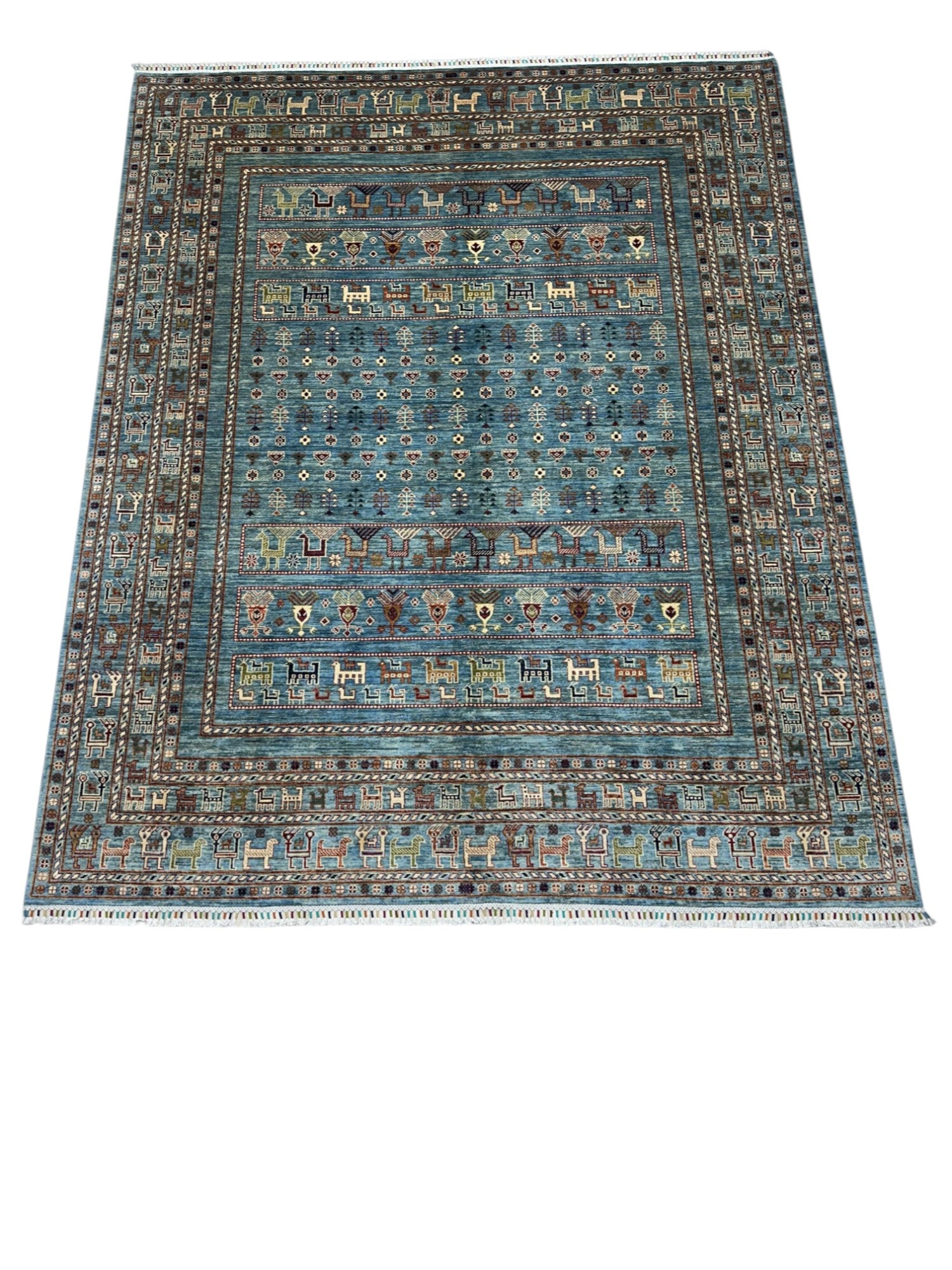 Hand-Knotted Afghani Chobi Super Kazak Wool Rug – 8’2″ x 10’2″
