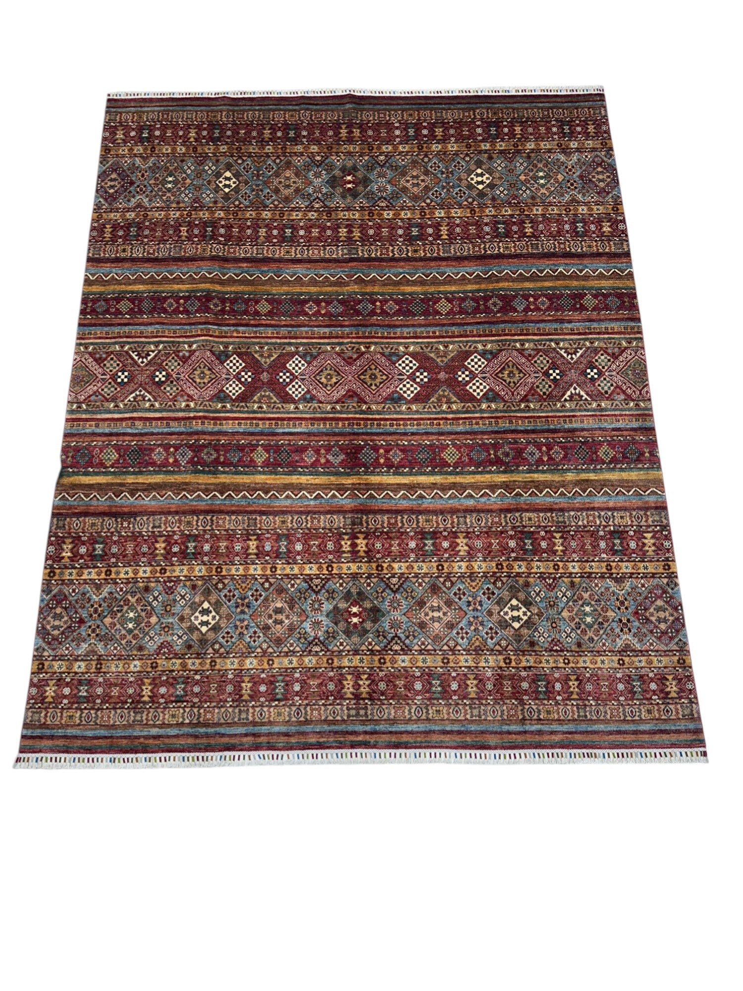 Hand-Knotted Afghani Chobi Khorjeen Wool Rug – 8’0″ x 9’10″