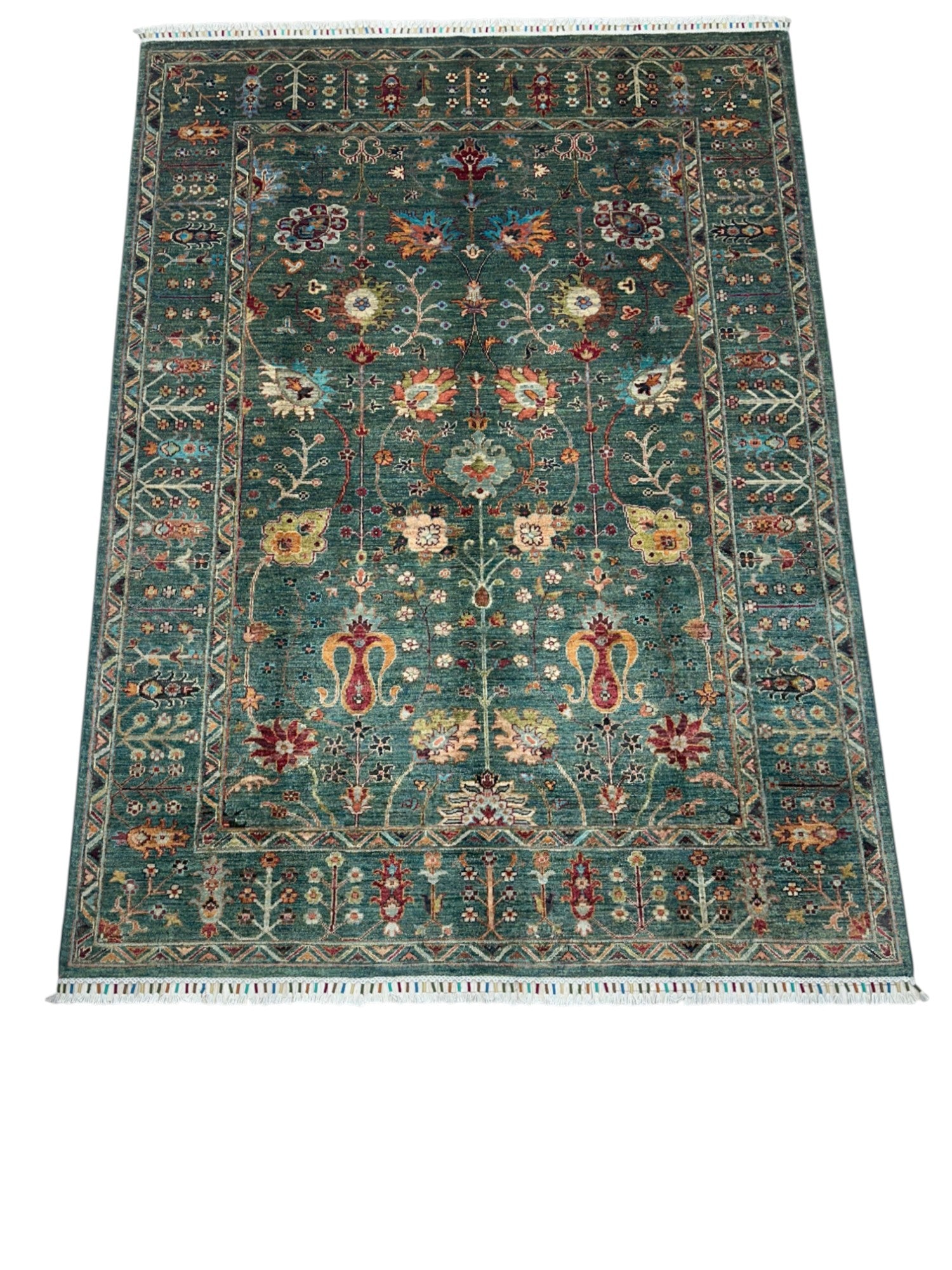 Hand-Knotted Afghani Chobi Sultani Wool Rug – 5’10″ x 8’0″
