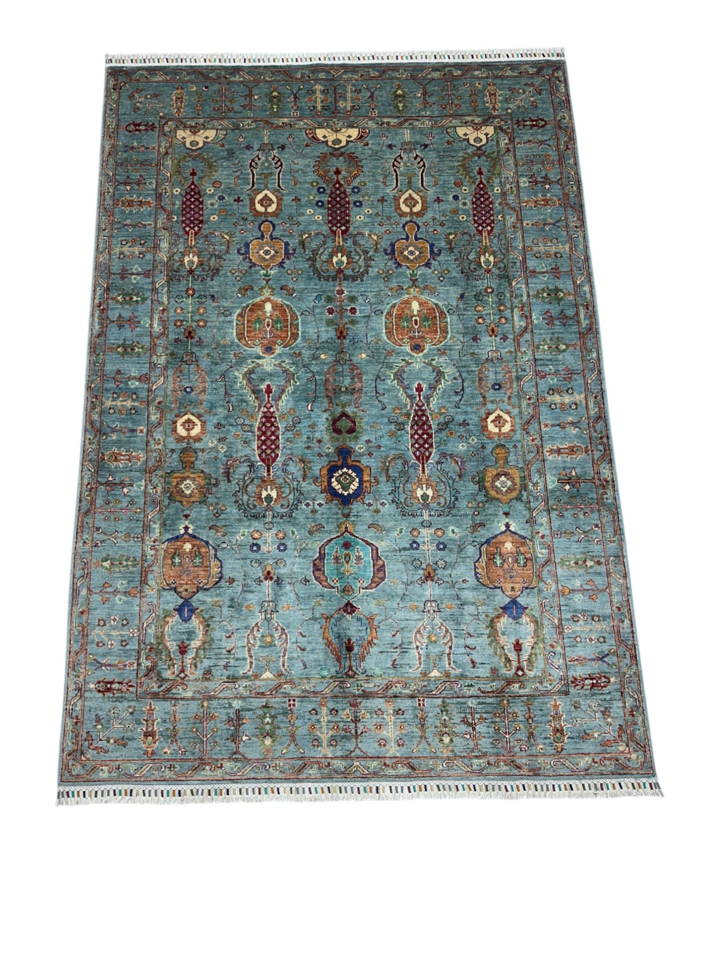 Hand-Knotted Afghani Chobi Sultani Wool Rug – 5’7″ x 8’1″