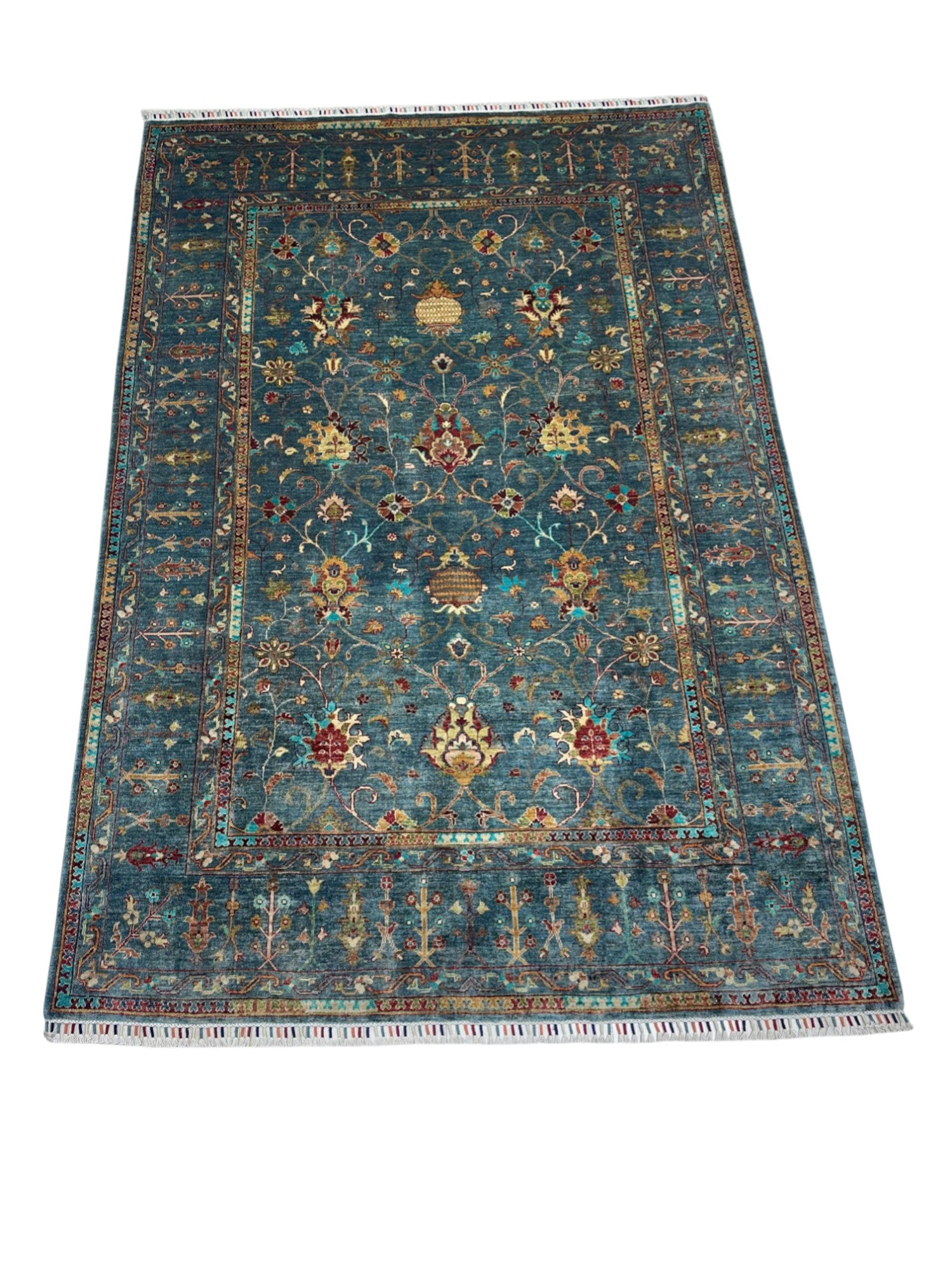 Hand-Knotted Afghani Chobi Sultani Wool Rug – 6’9″ x 9’9″