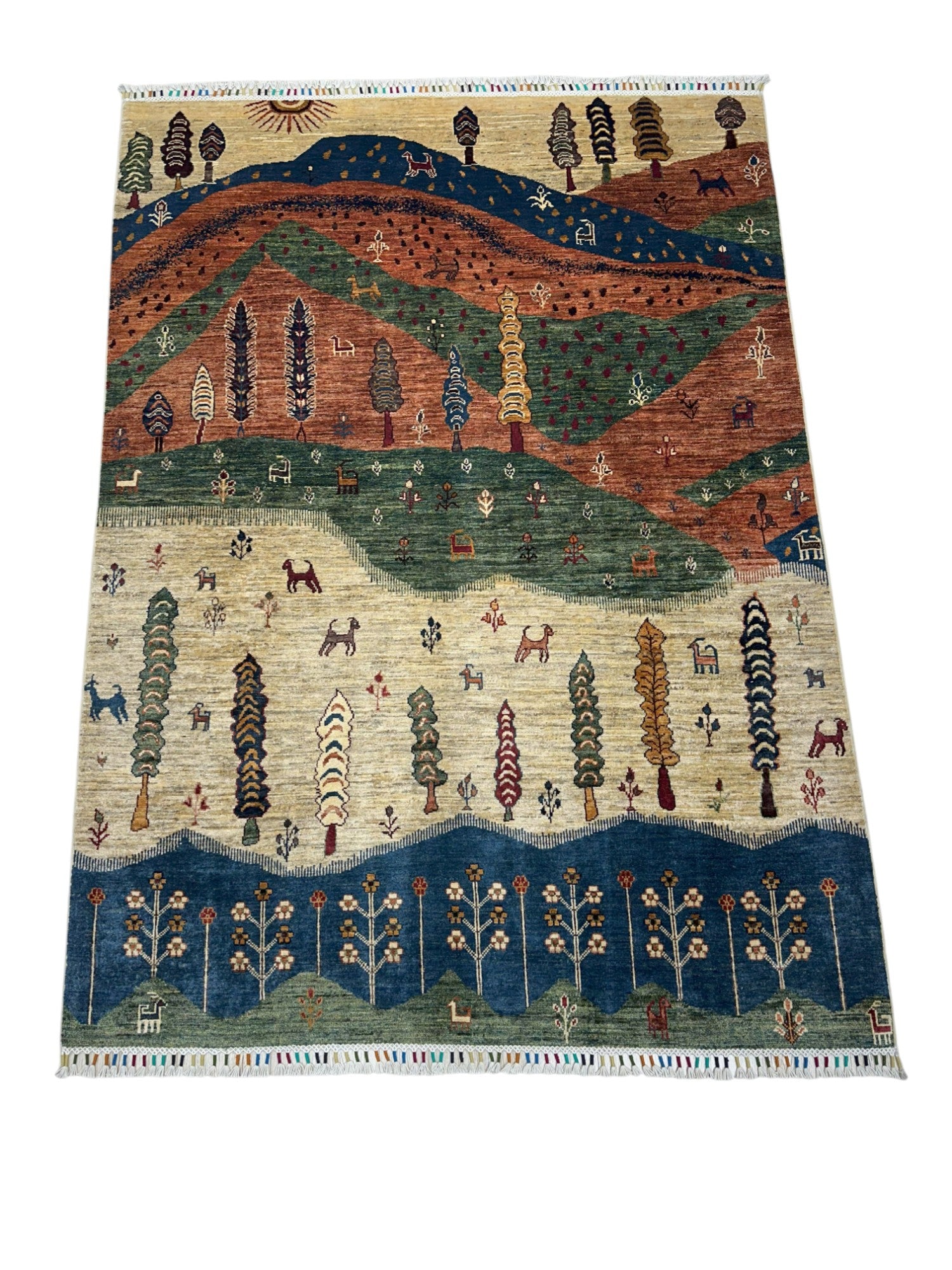 Hand-Knotted Afghani Chobi Gabbeh Wool Rug – 4’11″ x 6’9″