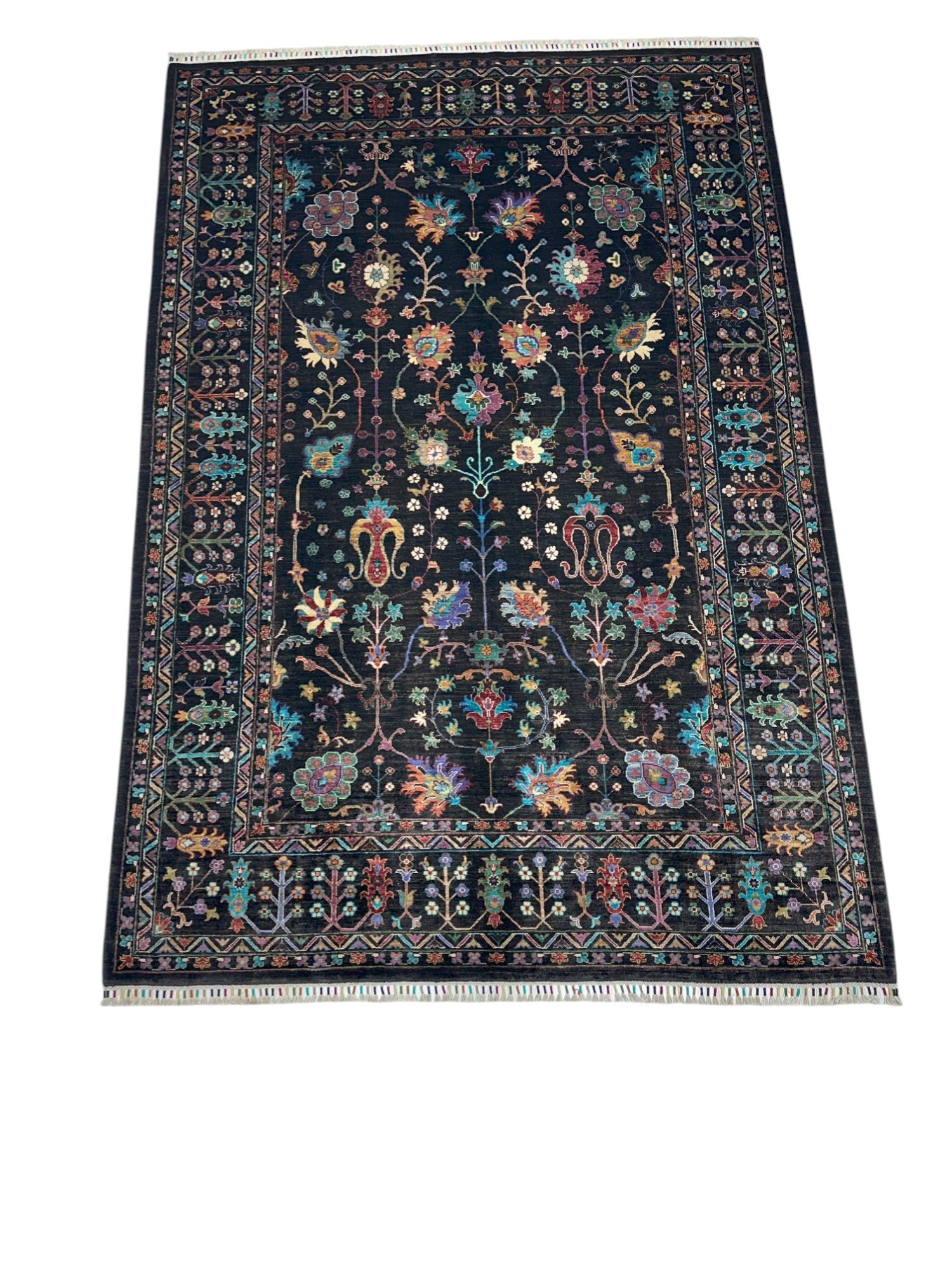 Hand-Knotted Afghani Chobi Sultani Wool Rug – 6’9″ x 9’11″