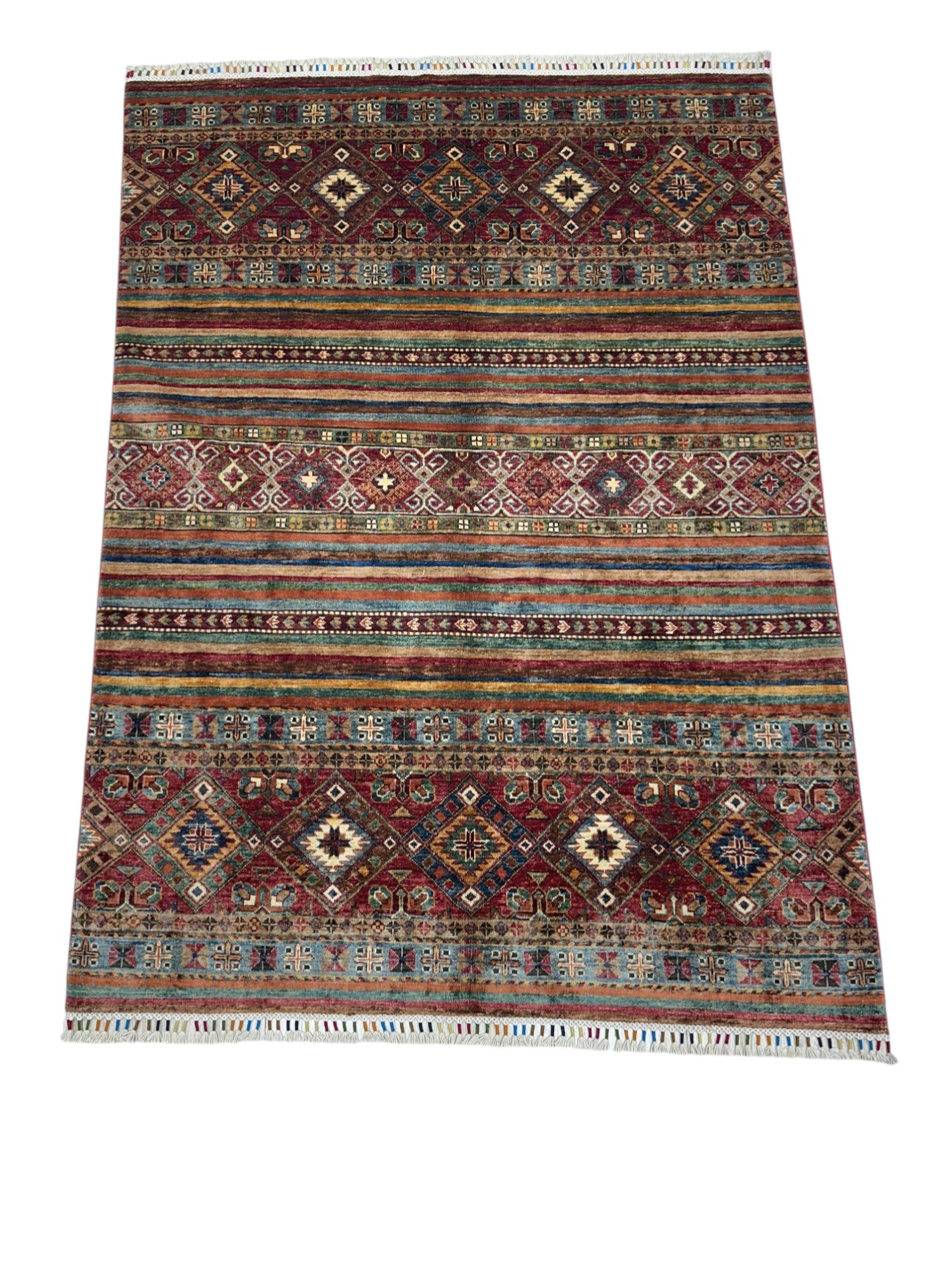 Hand-Knotted Afghani Chobi Khorjeen Wool Rug – 5’0″ x 6’11″