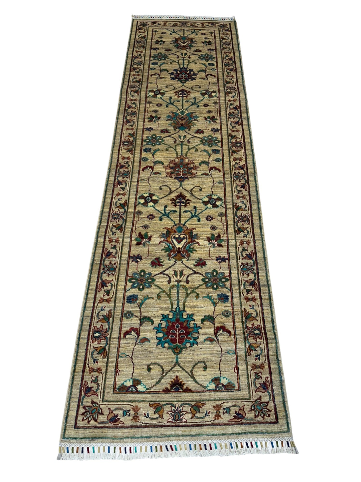 Hand-Knotted Afghani Chobi Khorjeen Wool Rug – 2’9″ x 9’11″