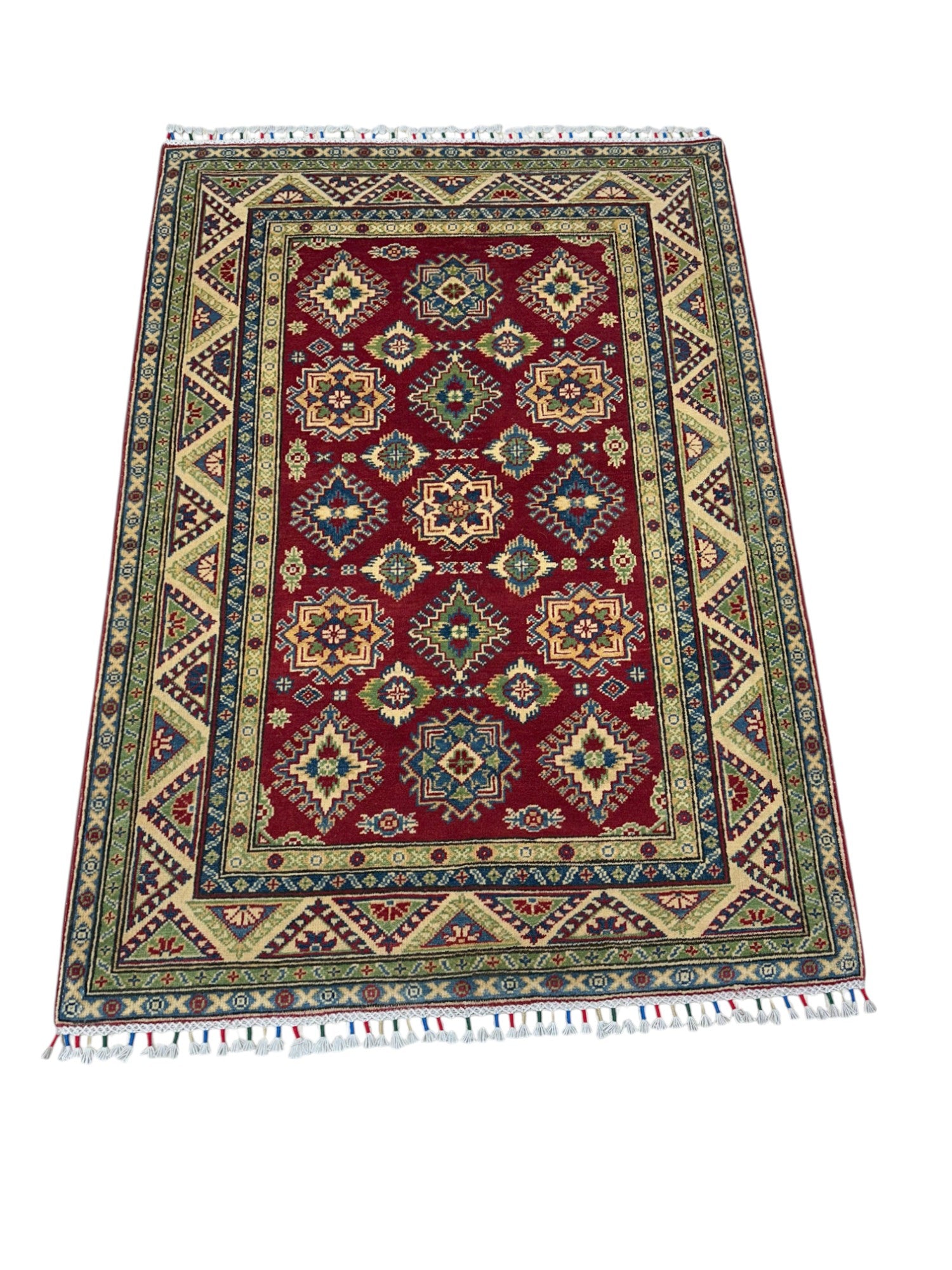 Hand-Knotted Afghani Kazak Wool Rug – 4’0″ x 5’10″