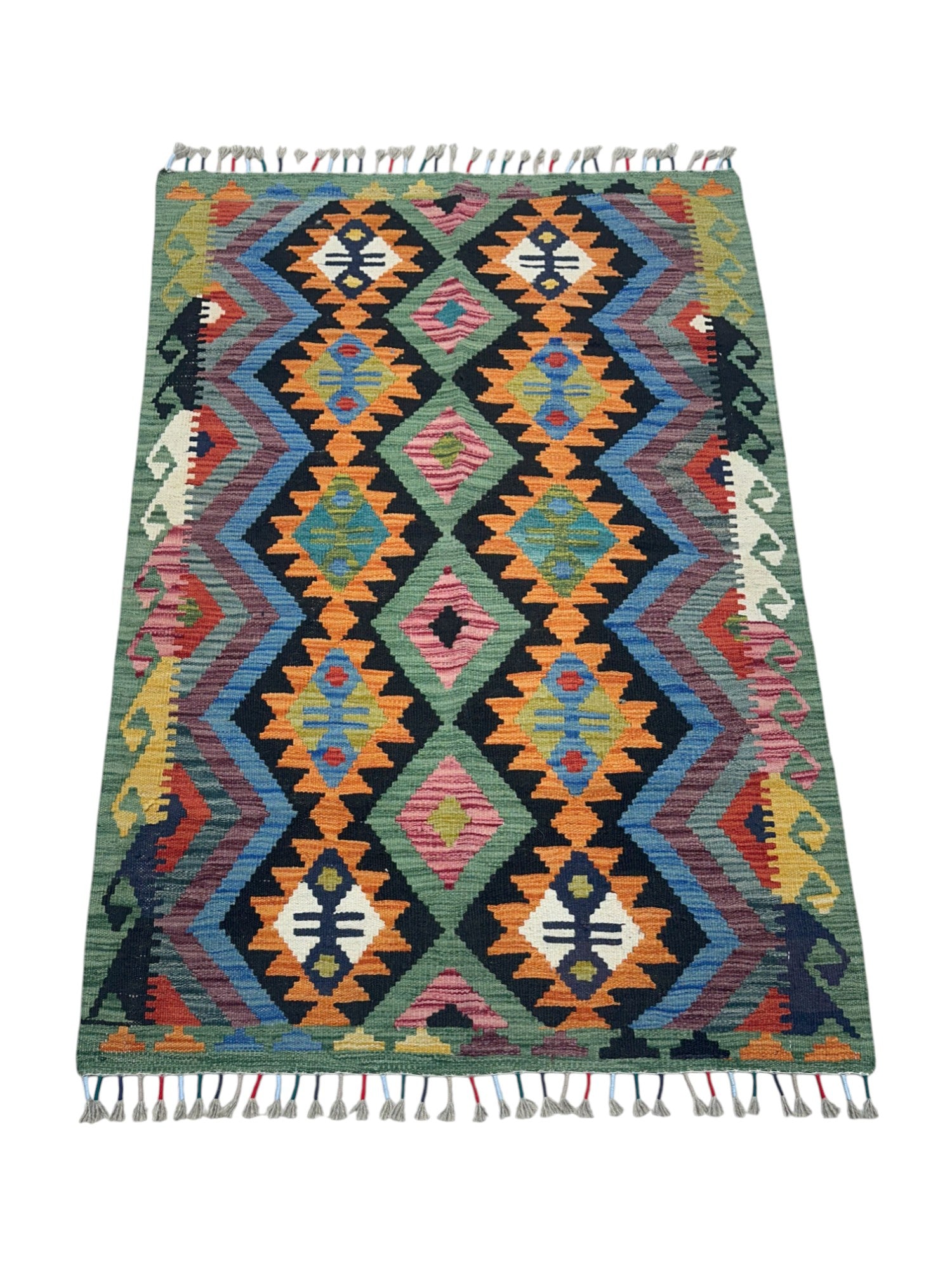 Hand-Woven Afghani Kilim Wool Rug 3'4" x 4'11"