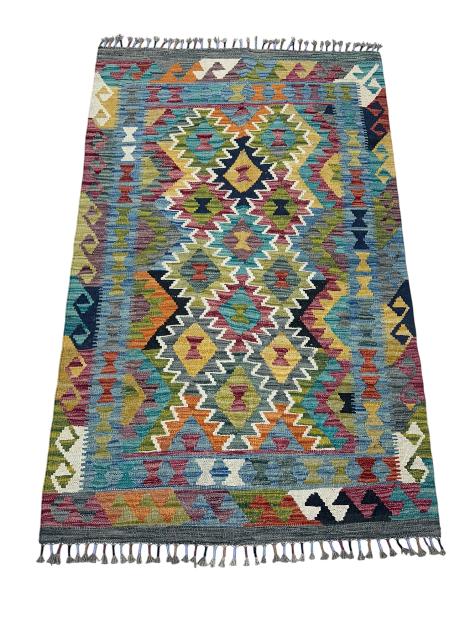 Hand-Woven Afghani Kilim Wool Rug 3'3" x 5'2"