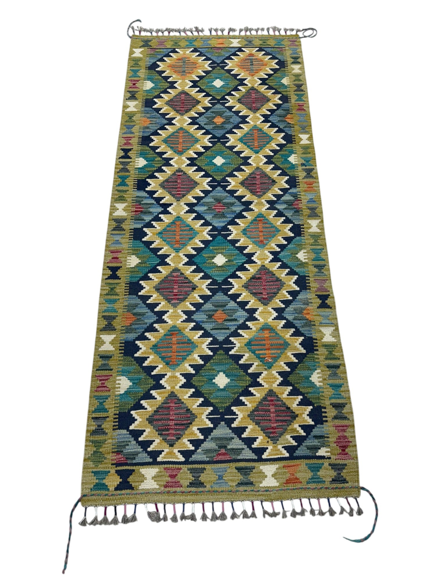 Hand-Woven Afghani Kilim Wool Rug 2'7" x 6'7"