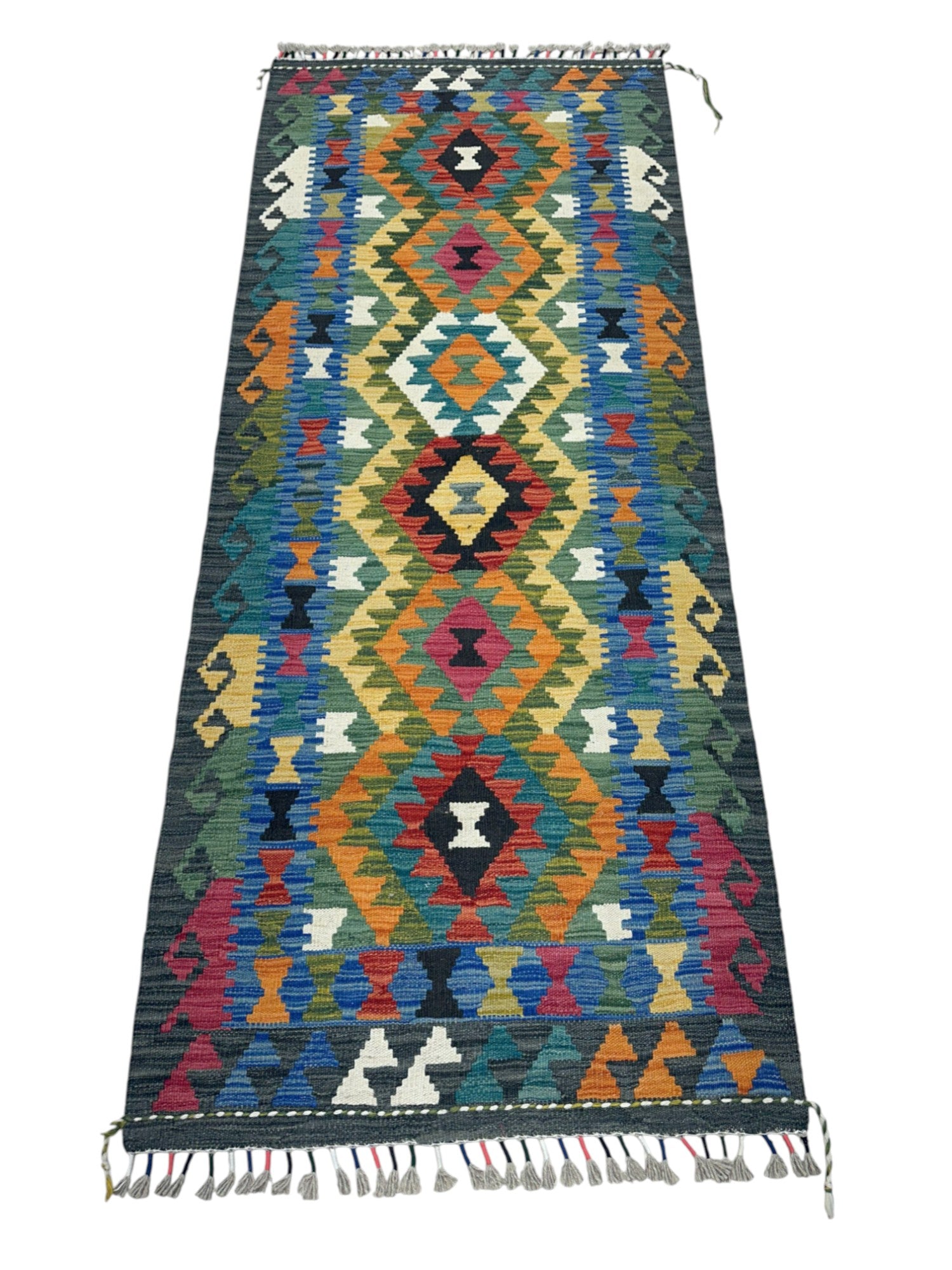 Hand-Woven Afghani Kilim Wool Rug 2'8" x 6'6"