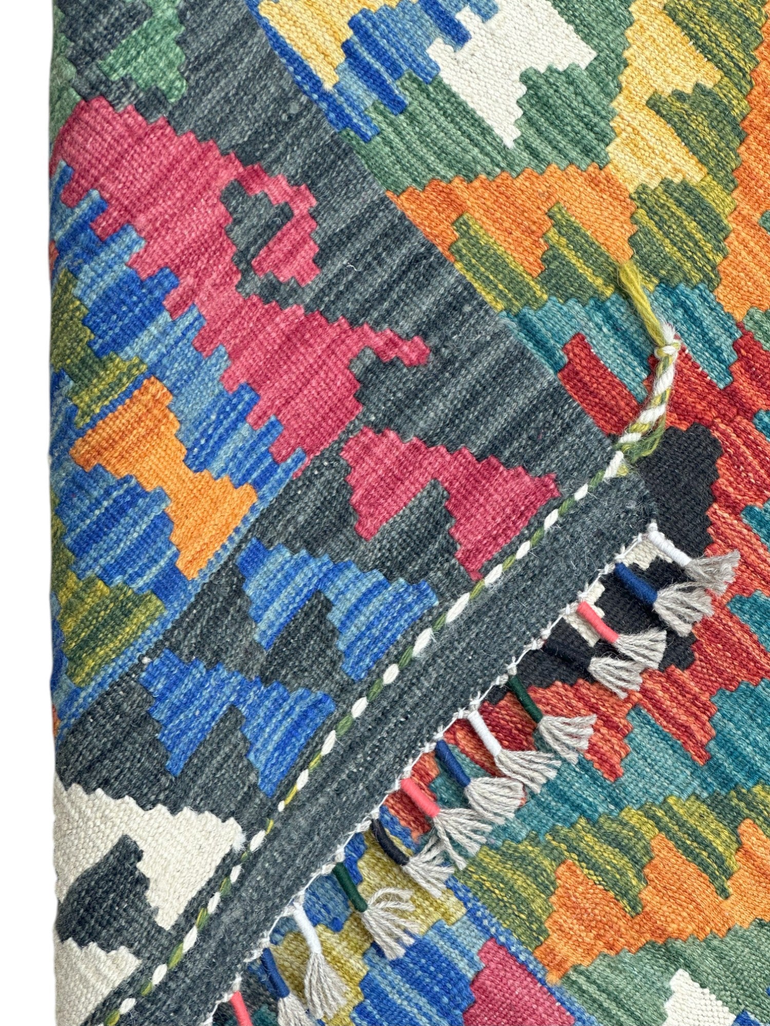 Hand-Woven Afghani Kilim Wool Rug 2'8" x 6'6"