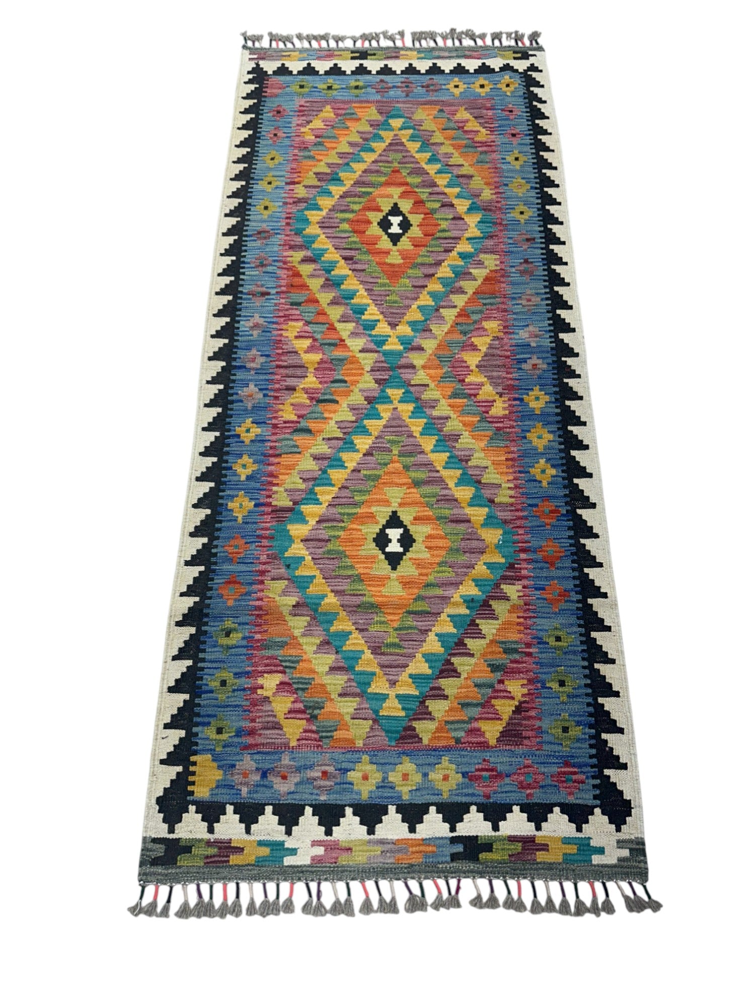 Hand-Woven Afghani Kilim Wool Rug 2'8" x 6'6"
