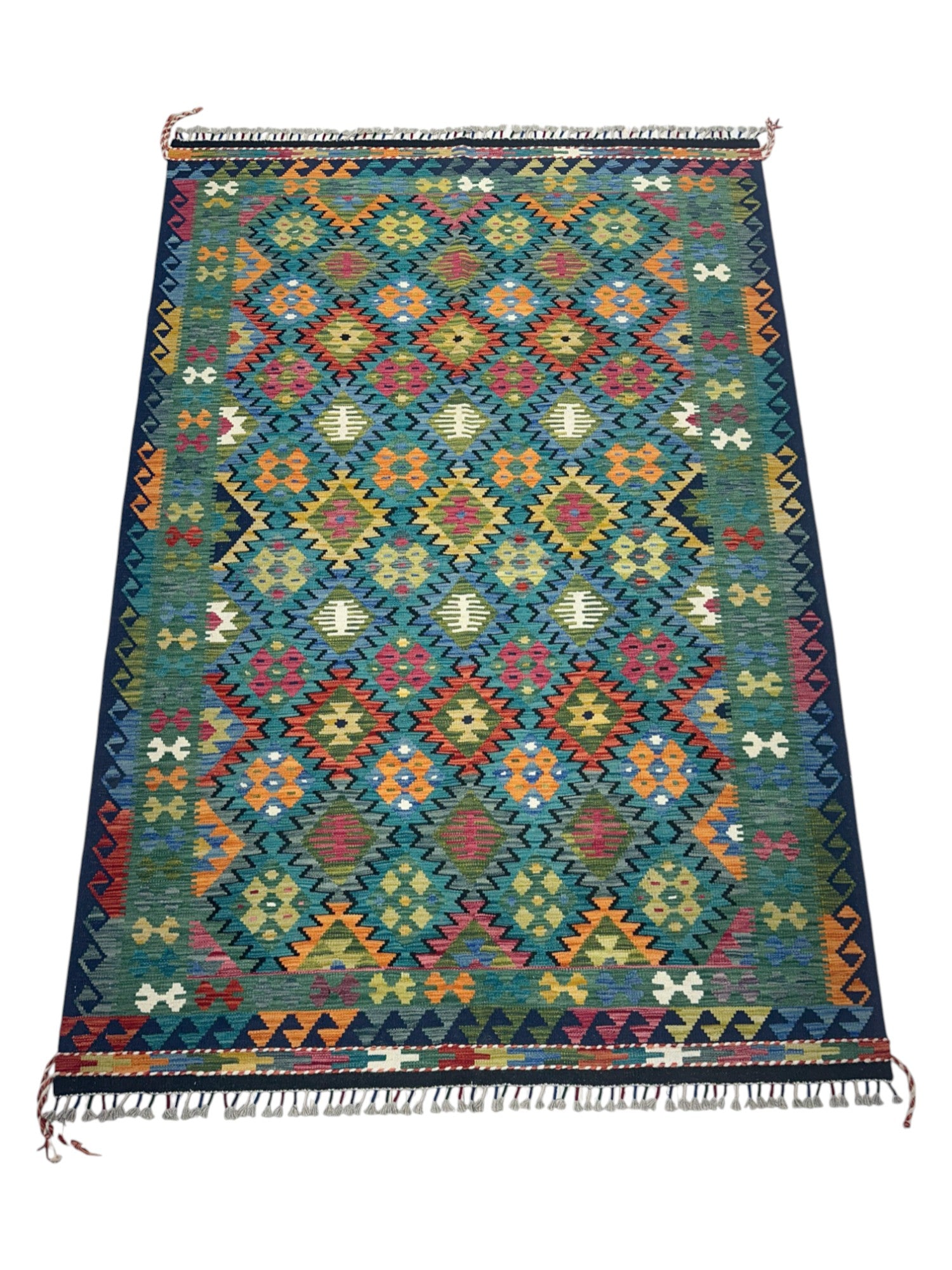 Hand-Woven Afghani Kilim Wool Rug 5'9" x 8'7"