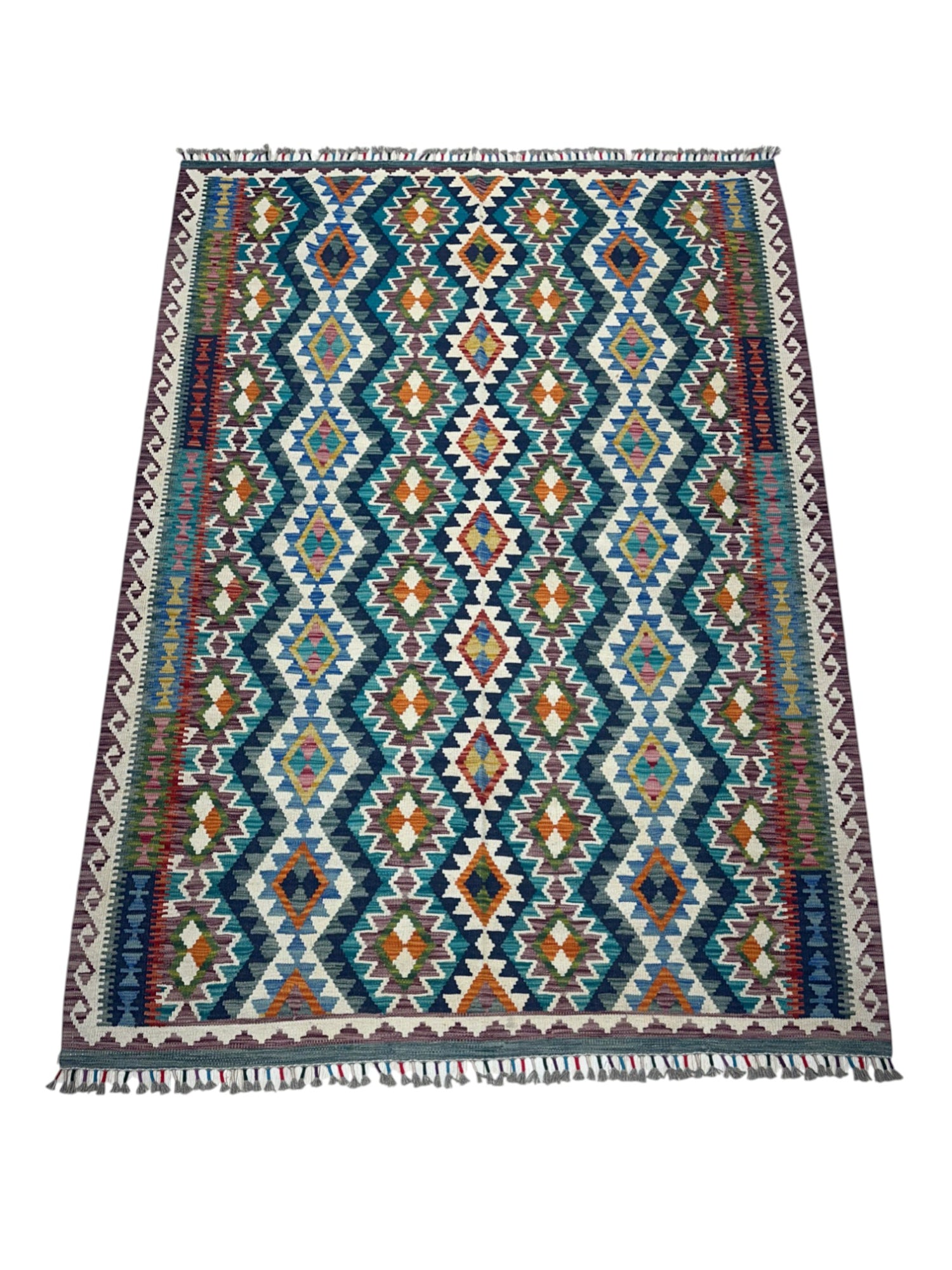 Hand-Woven Afghani Kilim Wool Rug 5'9" x 8'1"
