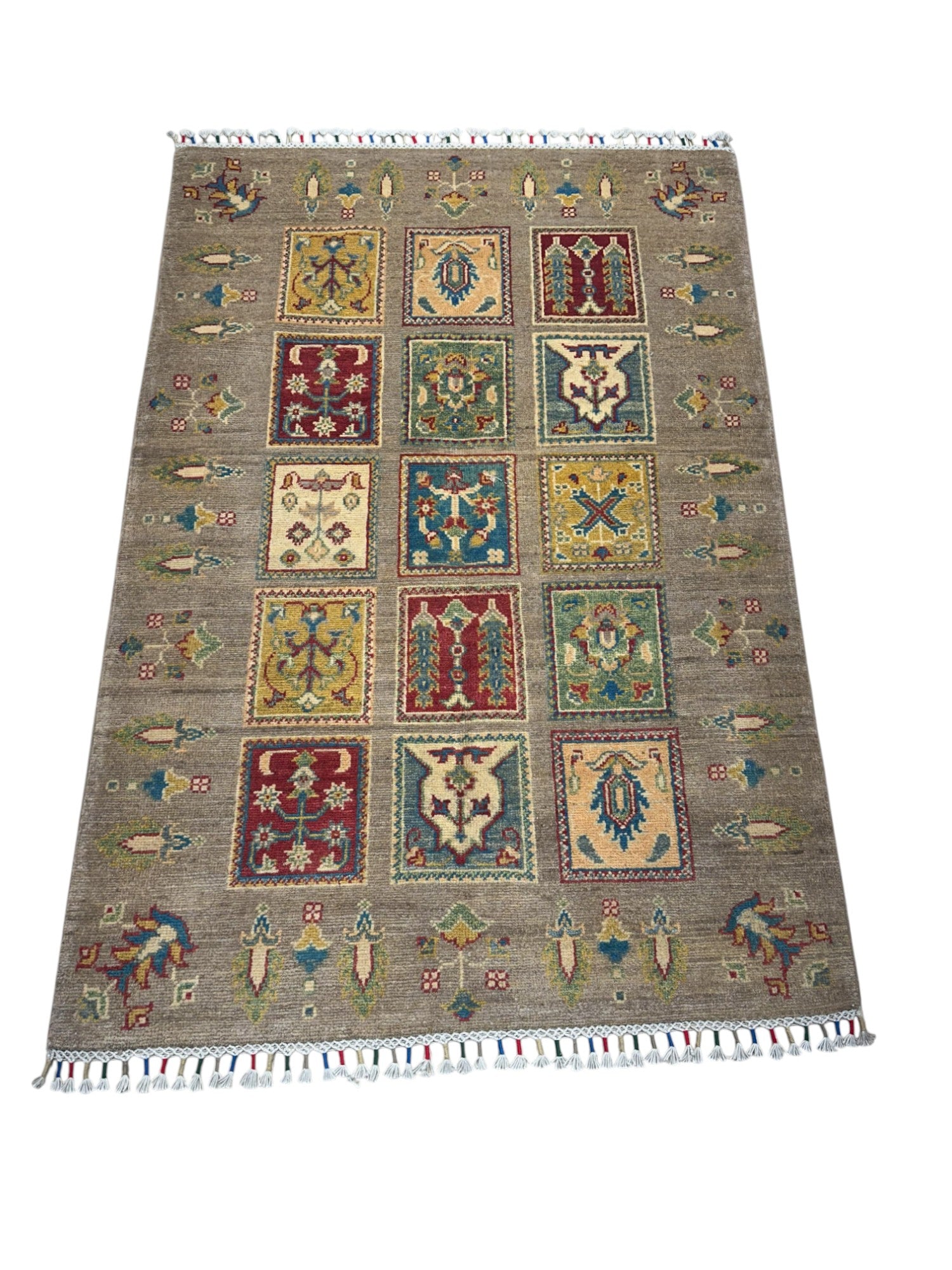 Hand-Knotted Afghani Kazak Wool Rug – 3’4″ x 4’10″