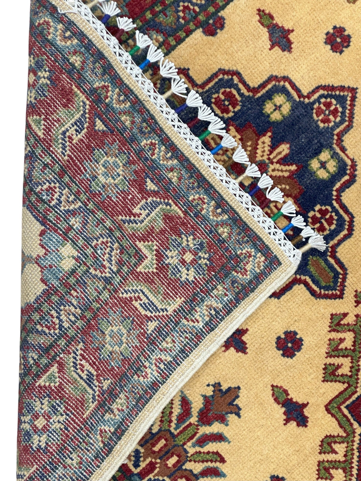 Hand-Knotted Afghani Kazak Wool Rug – 3’3″ x 4’9″